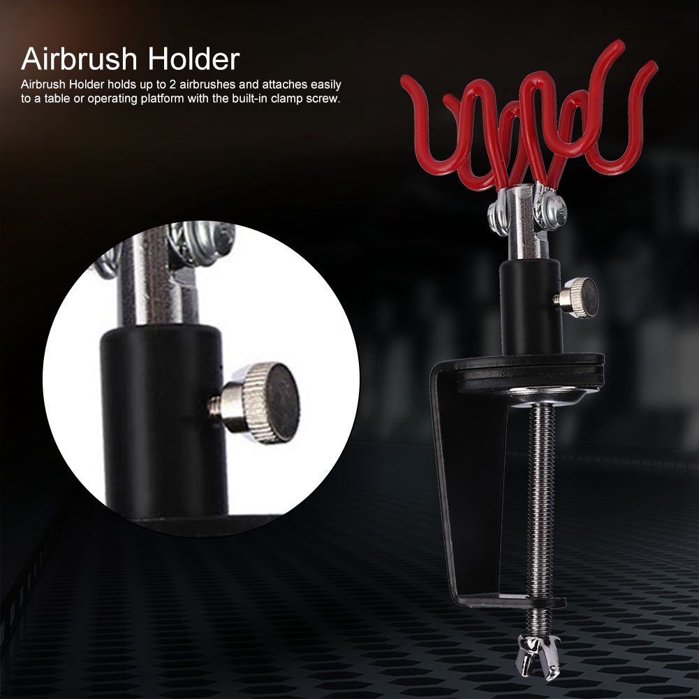 Airbrush Holder Stand Holds 2 Airbrushes Clamp on Table Mount Paint Hobby Kit view 7