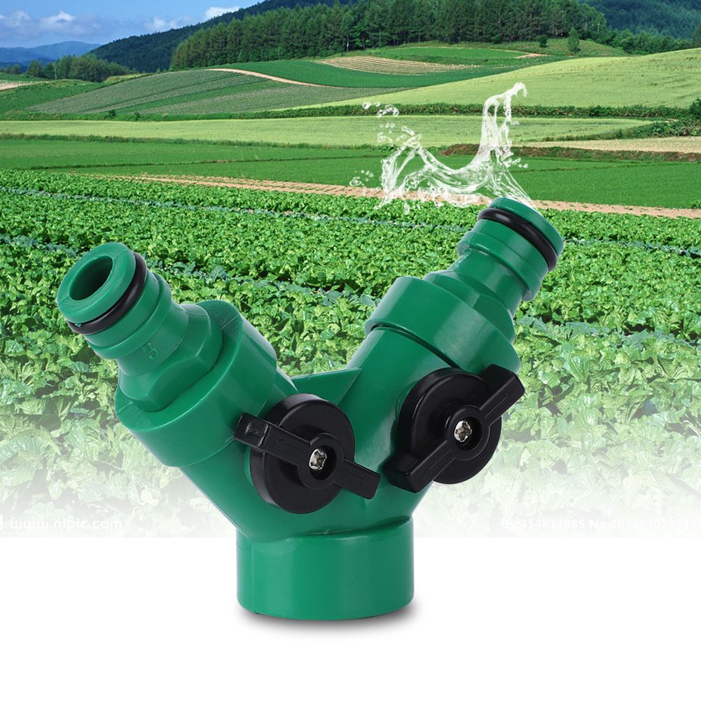 Two Way Pipe Divider Hose Splitter Garden Water Tap Adapter With Valve view 3