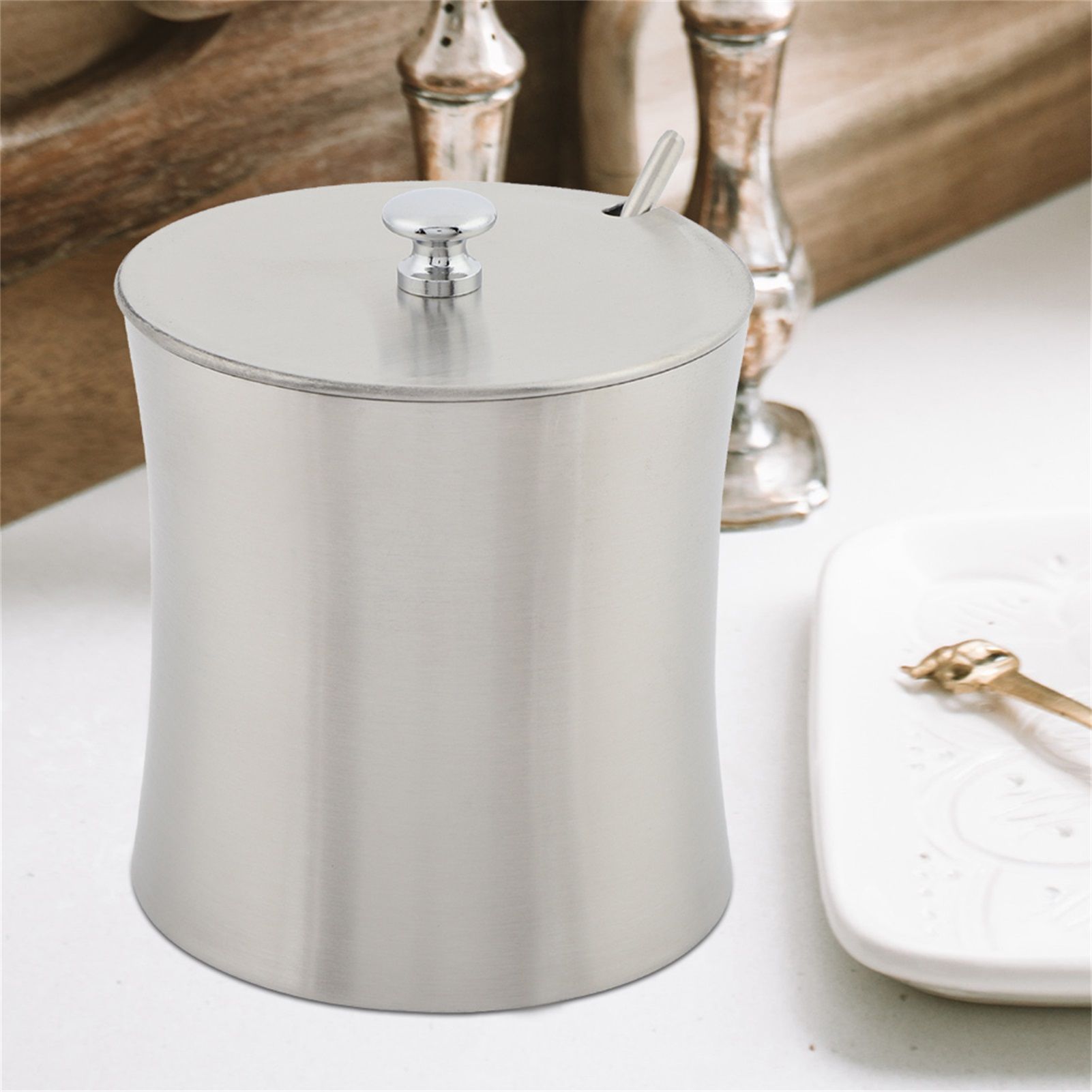 Stainless Steel Sugar Bowl Spice Salt Pepper Seasoning Condiment Pot Jar with view 5