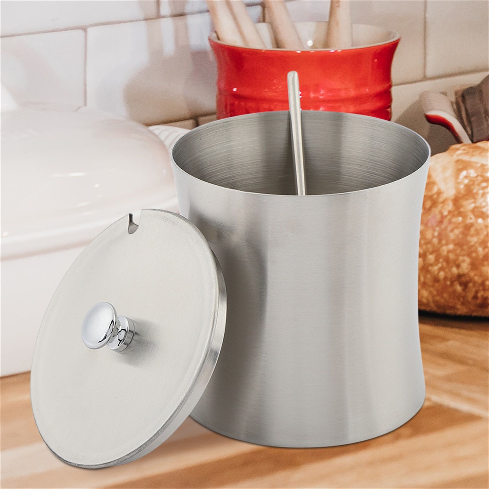 Stainless Steel Sugar Bowl Spice Salt Pepper Seasoning Condiment Pot Jar with view 6