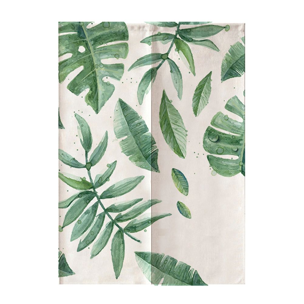 Japanese Style Green Leaves Printed Kids Doorway Curtain Bedroom Divider view 2