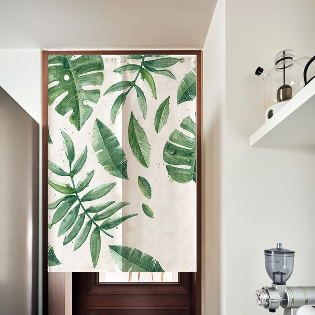 Japanese Style Green Leaves Printed Kids Doorway Curtain Bedroom Divider view 4