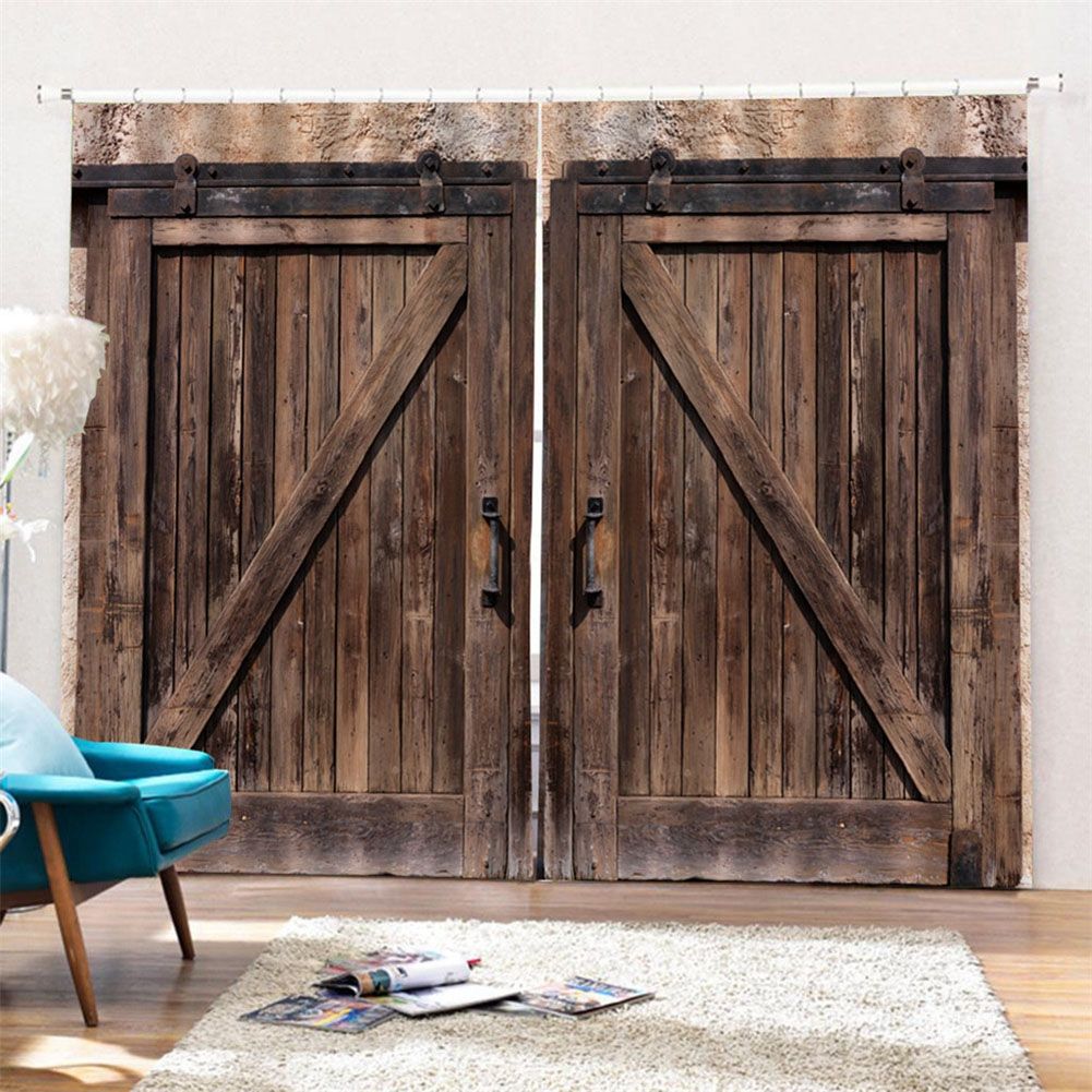 Wooden Door Style Living Room Bedroom Window Semi Blackout Semi Shade Printing view 6