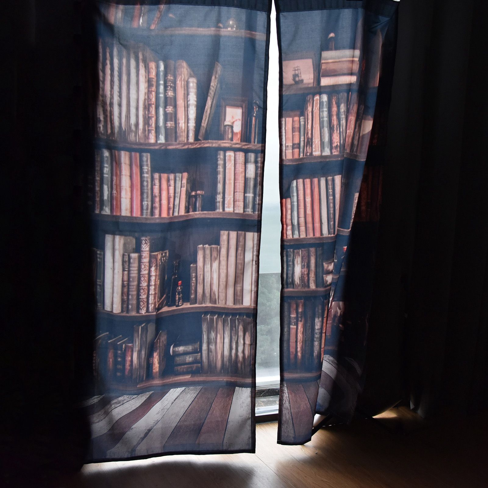 Living Room Curtains 3D Bookcase Printed Shading Curtains Bedroom Drapes view 9