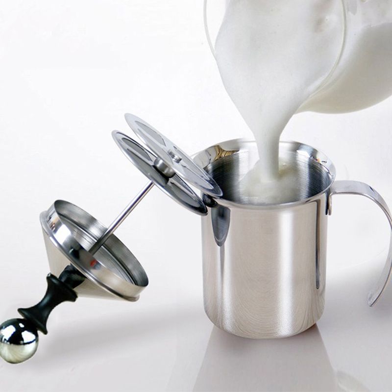 400ML/800ML Stainless Steel Manual Milk Frother Double Mesh Coffee Foamer view 5