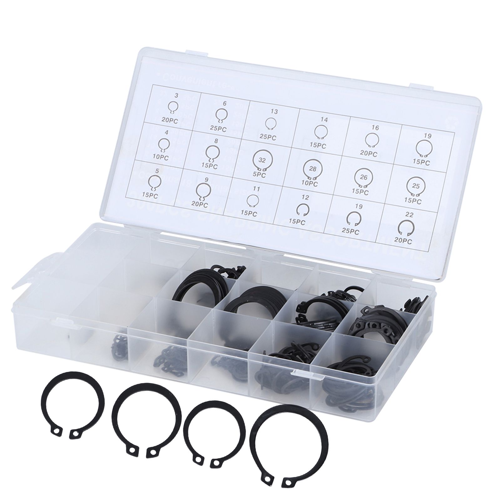 300Pcs 2-32mm E Clip Snap Circlip Kit External Retaining Ring Assortment Set