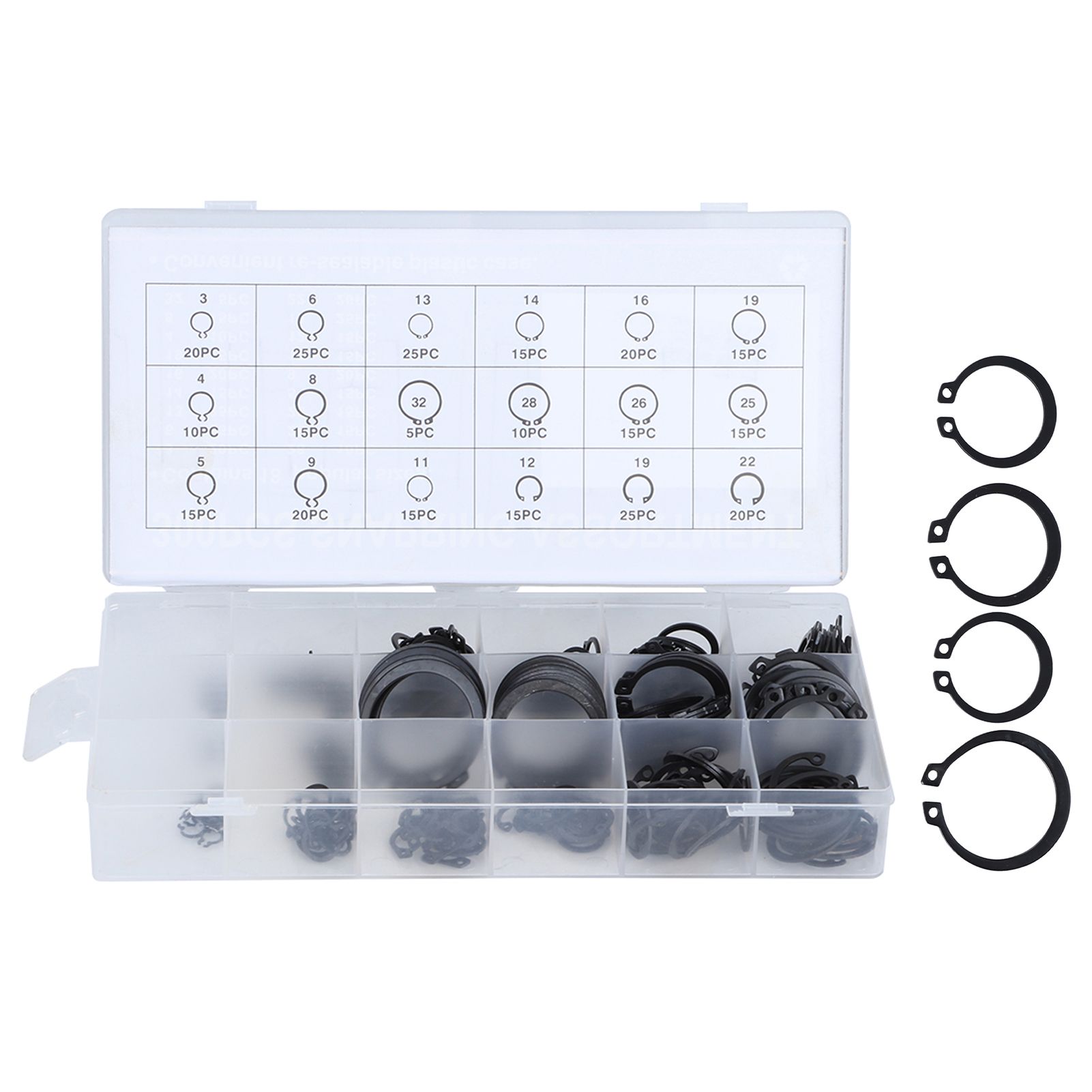 300Pcs 2-32mm E Clip Snap Circlip Kit External Retaining Ring Assortment Set view 3