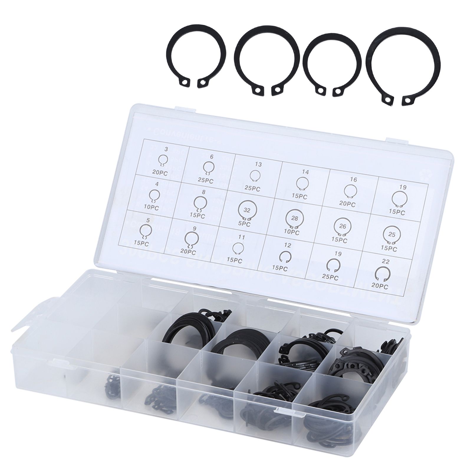 300Pcs 2-32mm E Clip Snap Circlip Kit External Retaining Ring Assortment Set view 4
