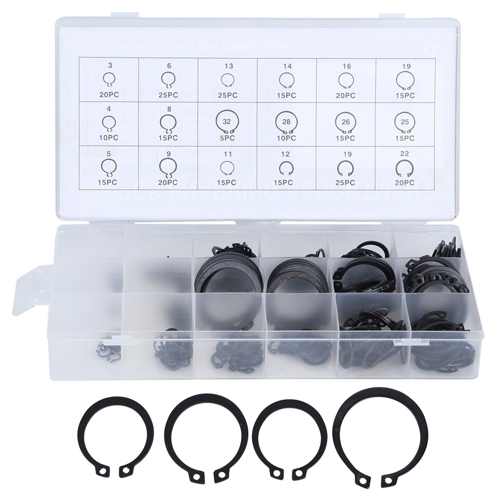 300Pcs 2-32mm E Clip Snap Circlip Kit External Retaining Ring Assortment Set view 6