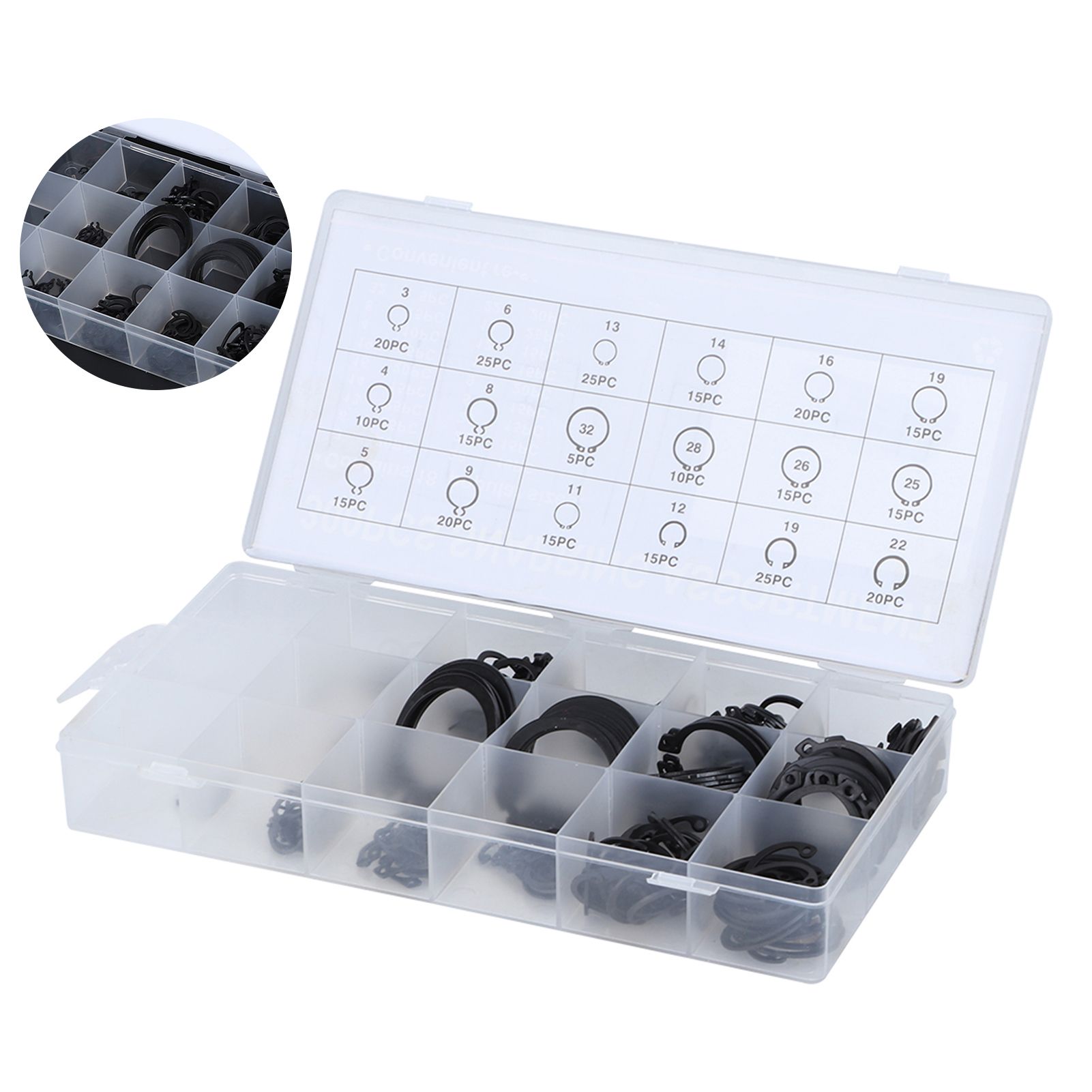 300Pcs 2-32mm E Clip Snap Circlip Kit External Retaining Ring Assortment Set view 9