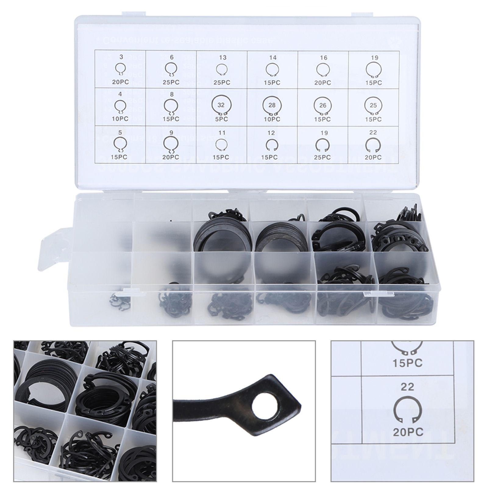 300Pcs 2-32mm E Clip Snap Circlip Kit External Retaining Ring Assortment Set view 10