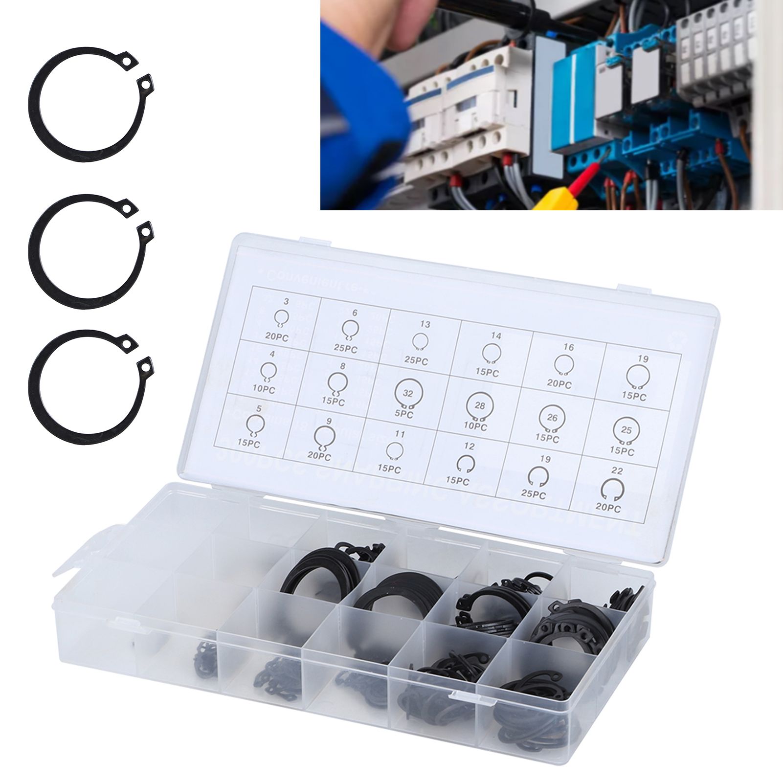 300Pcs 2-32mm E Clip Snap Circlip Kit External Retaining Ring Assortment Set view 12