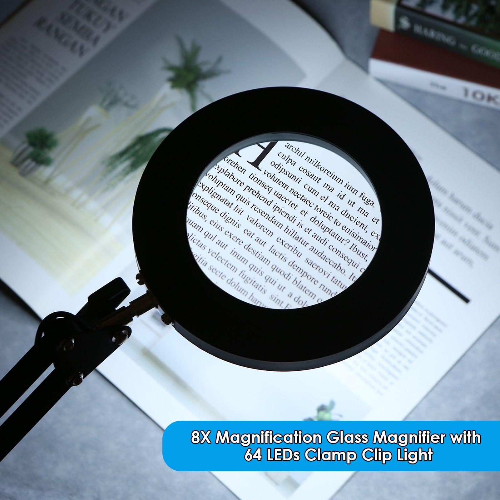 Magnifying Glass Magnifier with 64 LEDs Clamp Clip Light 8X Magnification 10