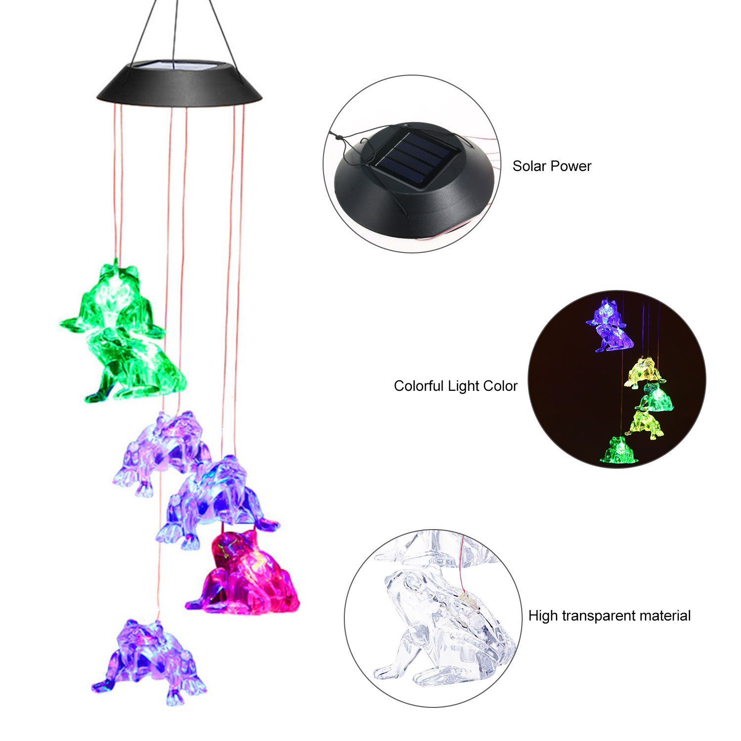 Solar Frogs Wind Chime Hanging Lamp Pendant Light IP44 Mixcolor Slow Flashing