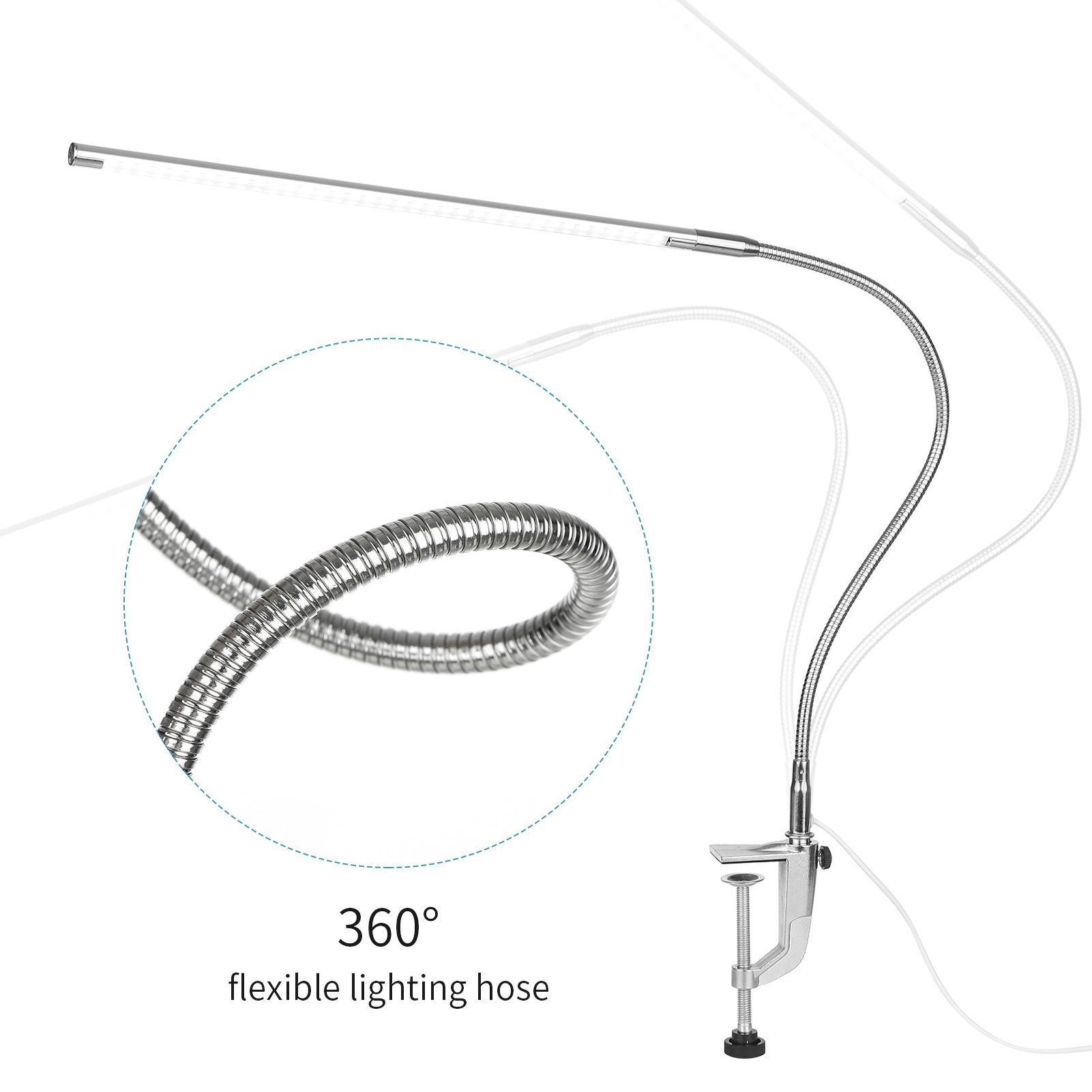 USB Clip-on Desk Lamp White Lighting Touching Control Dimmable LEDs Reading