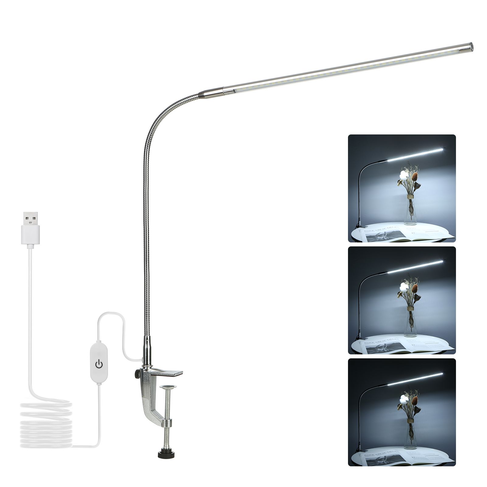 USB Clip-on Desk Lamp White Lighting Touching Control Dimmable LEDs Reading view 3