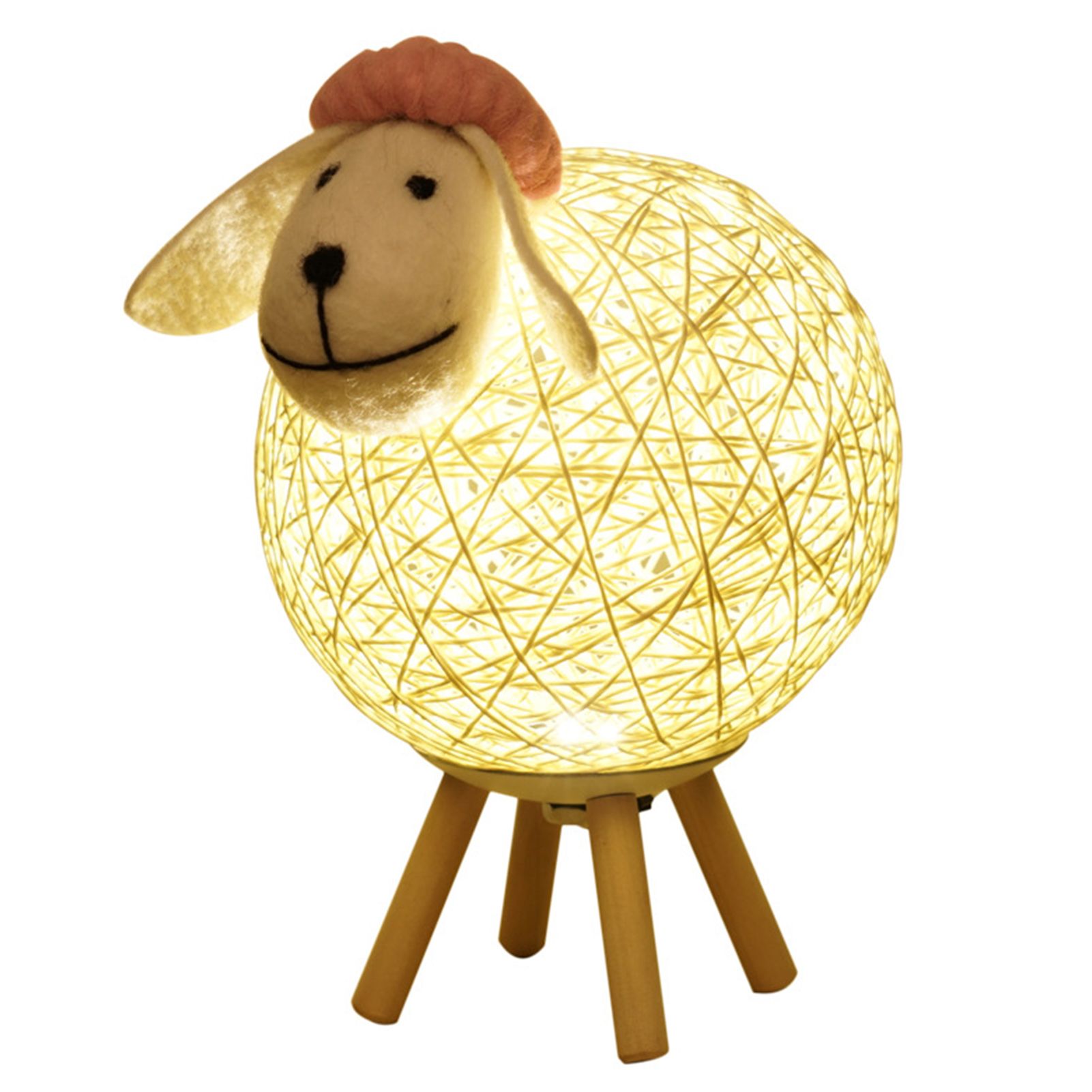LEDs Night Light for Kids Cute Sheep Yarn-ball Design Hand-woven Lampshade view 2