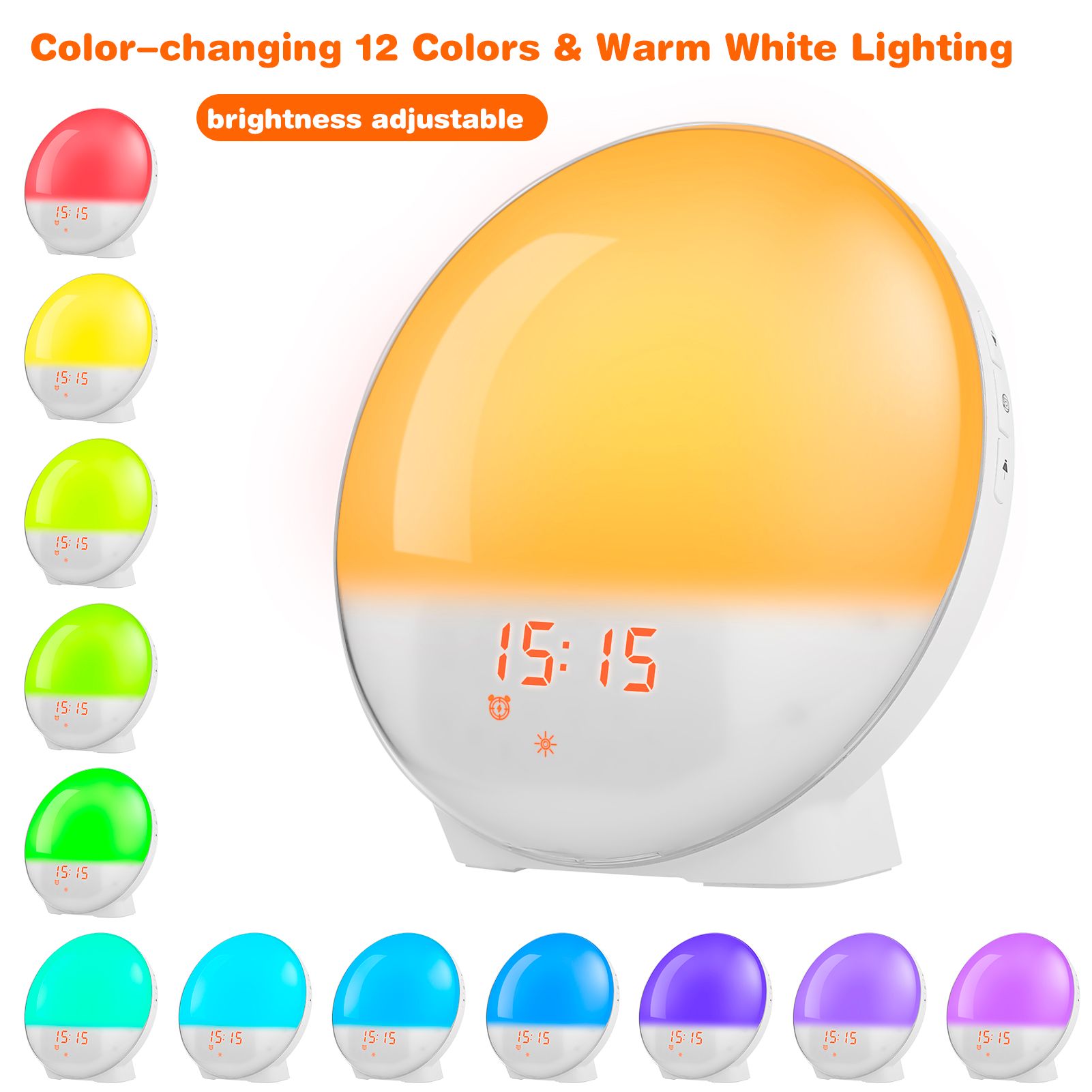 Wake Up Light Sunrise Alarm Clock 12 Colors Bedside Night Light with view 3