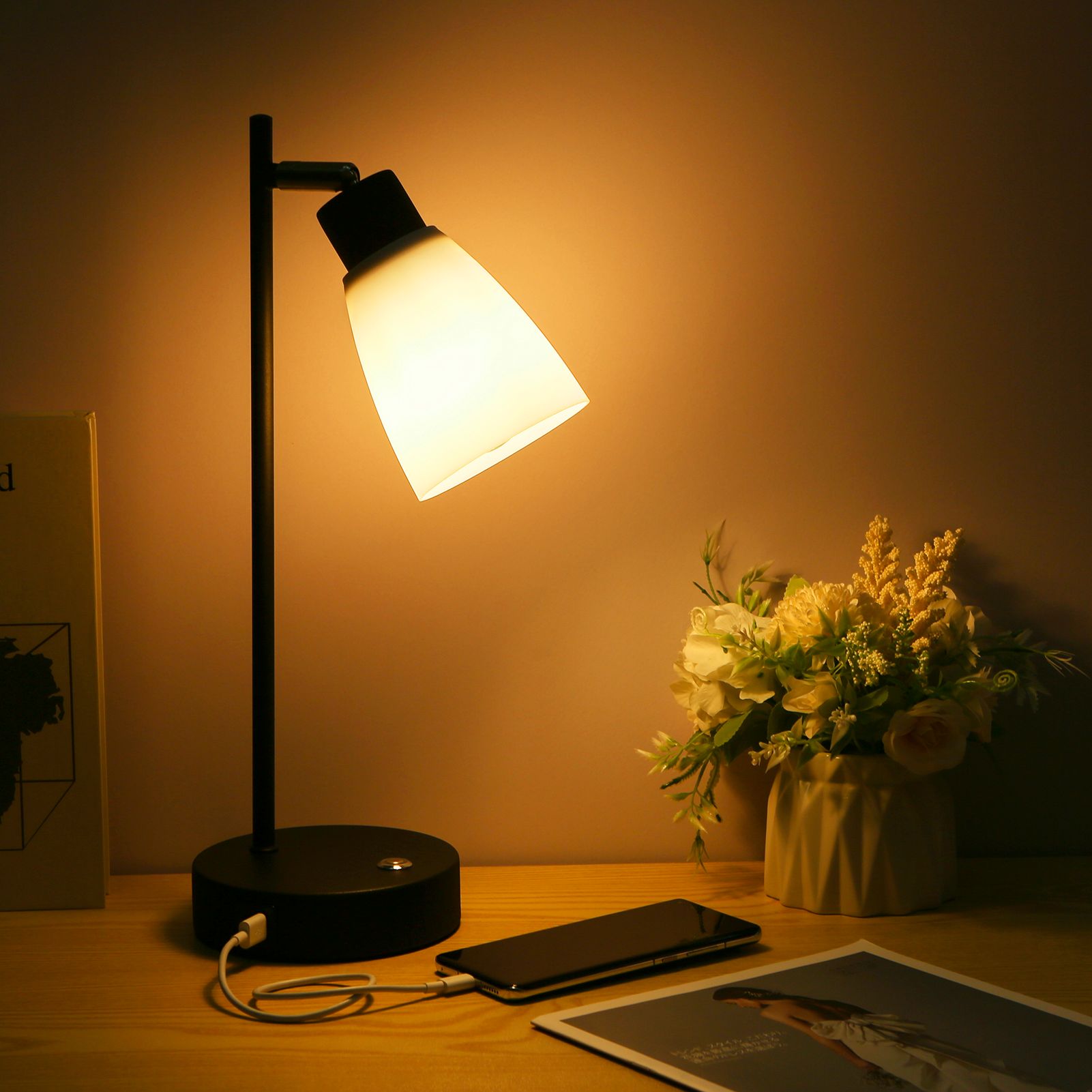 Industrial Table Light Beside Lamp 1 Type C & 1 USB Charging Port Stepless view 6
