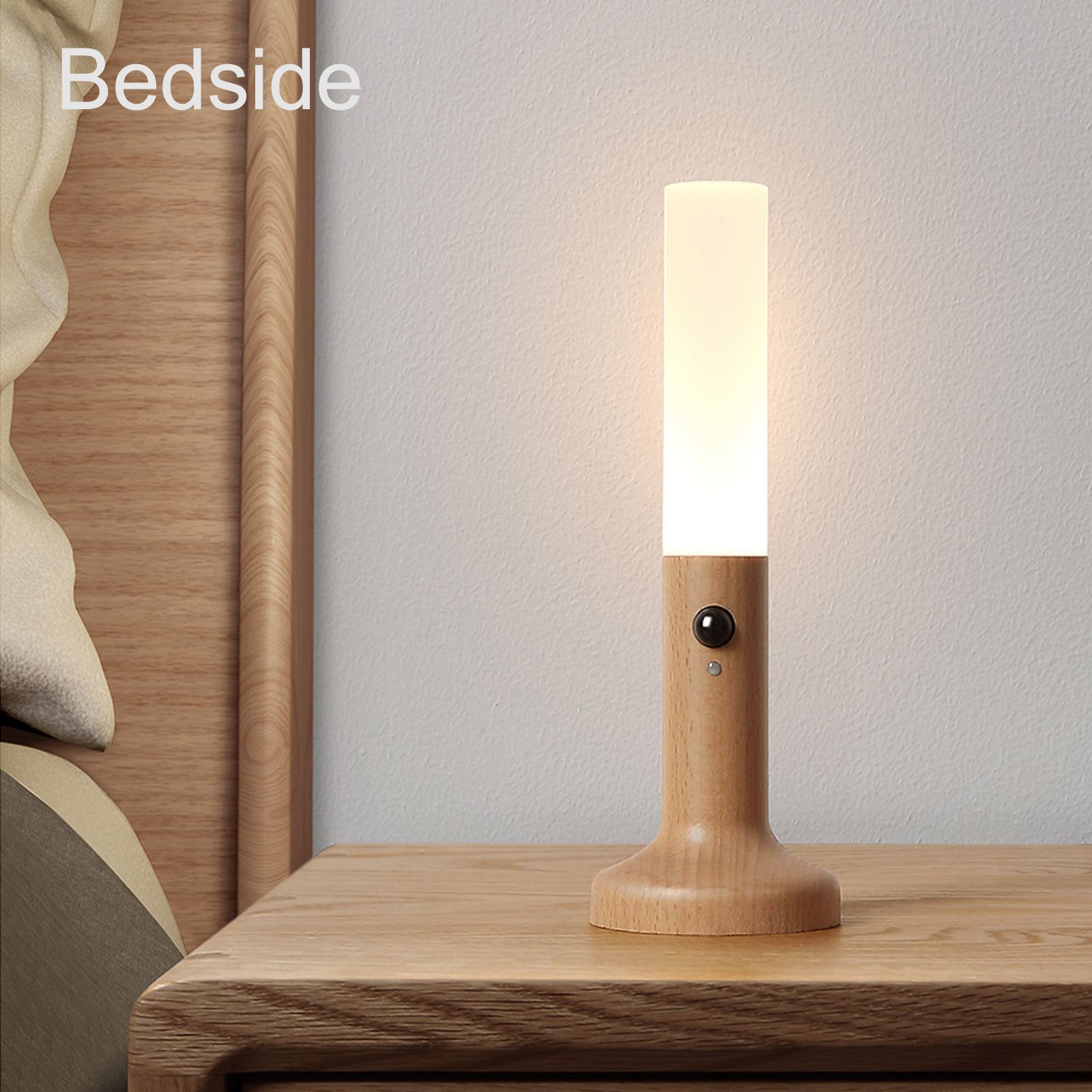 Smart Motion Sensor Night Light Solid Wood Table Lamp Wall Lamp Rechargeable view 8
