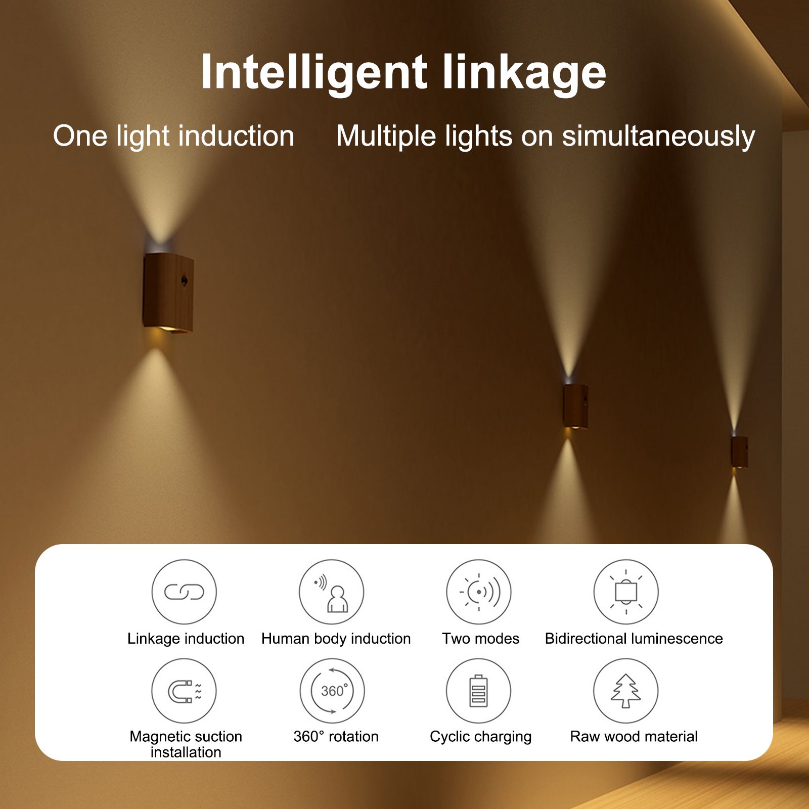 Indoor Motion Sensor Wall Light Double Head LED Rechargeable Night Light view 3