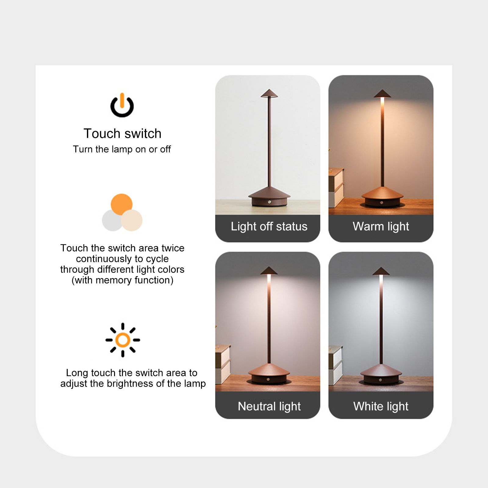 LED Mushroom Night Light Restaurant Table Lamp Bedside Ambient Light Touch view 5