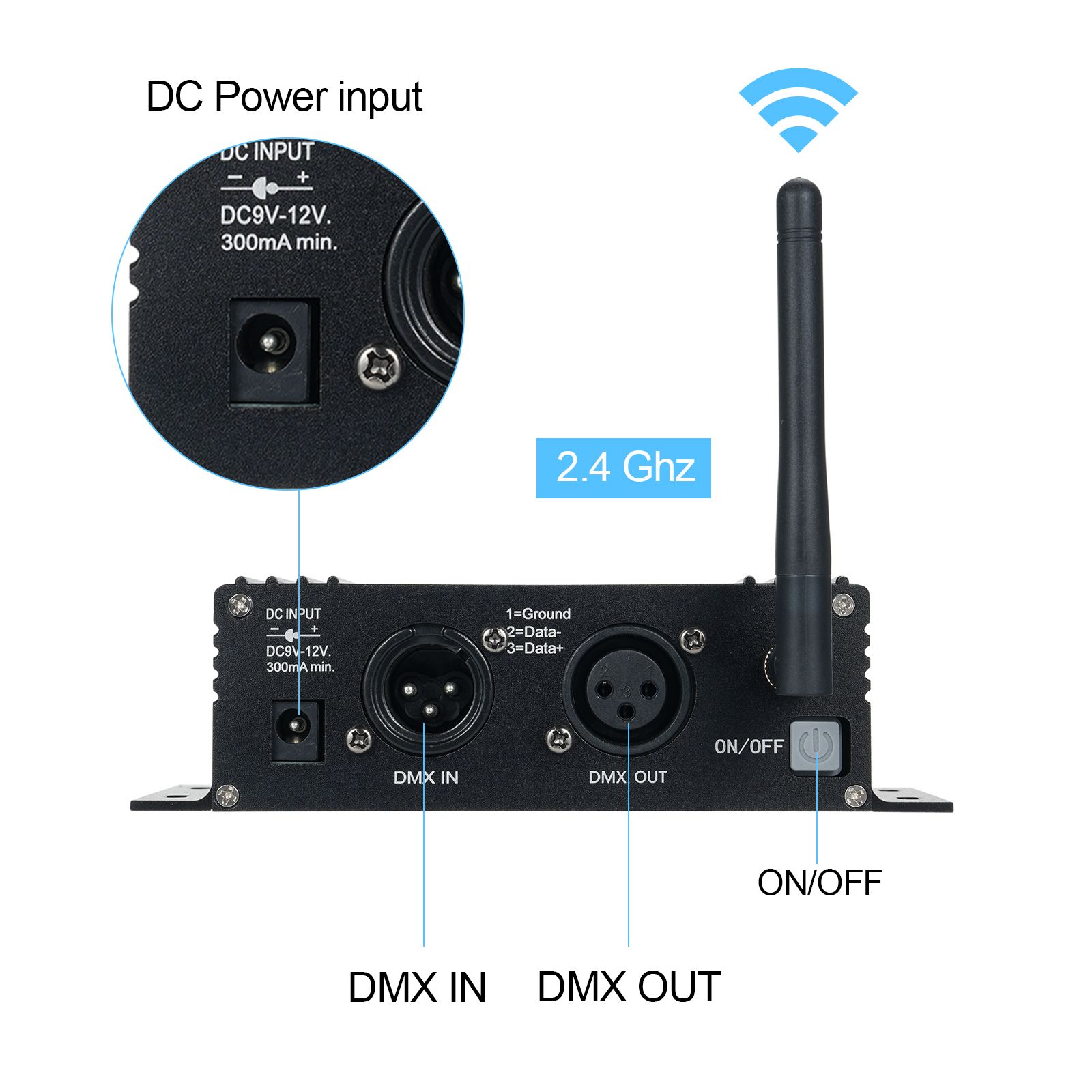 DMX 512 2.4G Wireless Controller Transmitter Receiver LCD Display Power view 5
