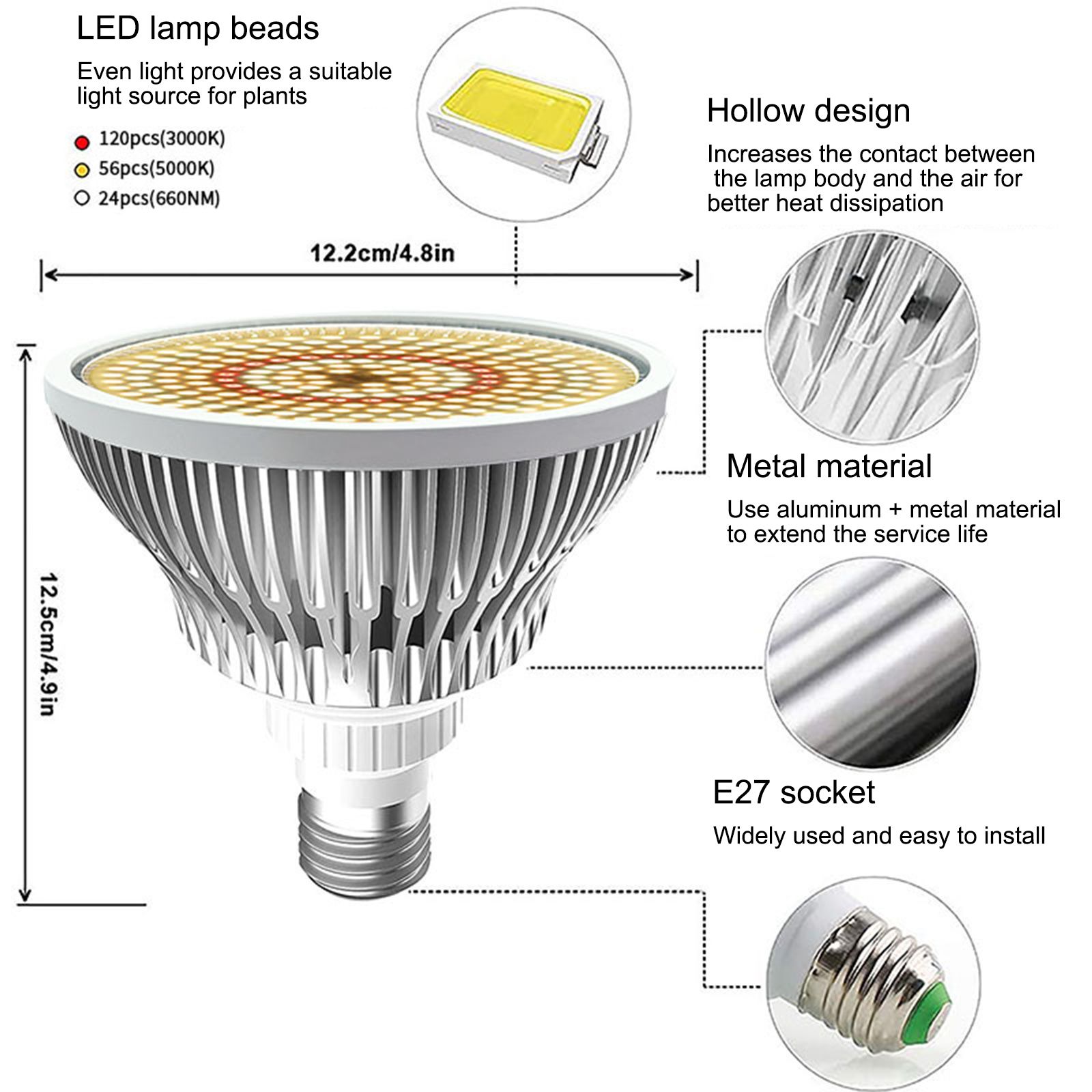E27 Screw LED Plant Grow Light Plant Light Full Spectrum Greenhouse Nursery view 6