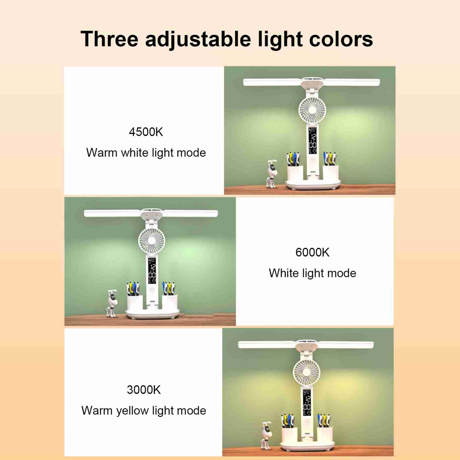 Study Lamp with Fan LED Desk Lamp with Clock and Pen Holders Touch Control view 8