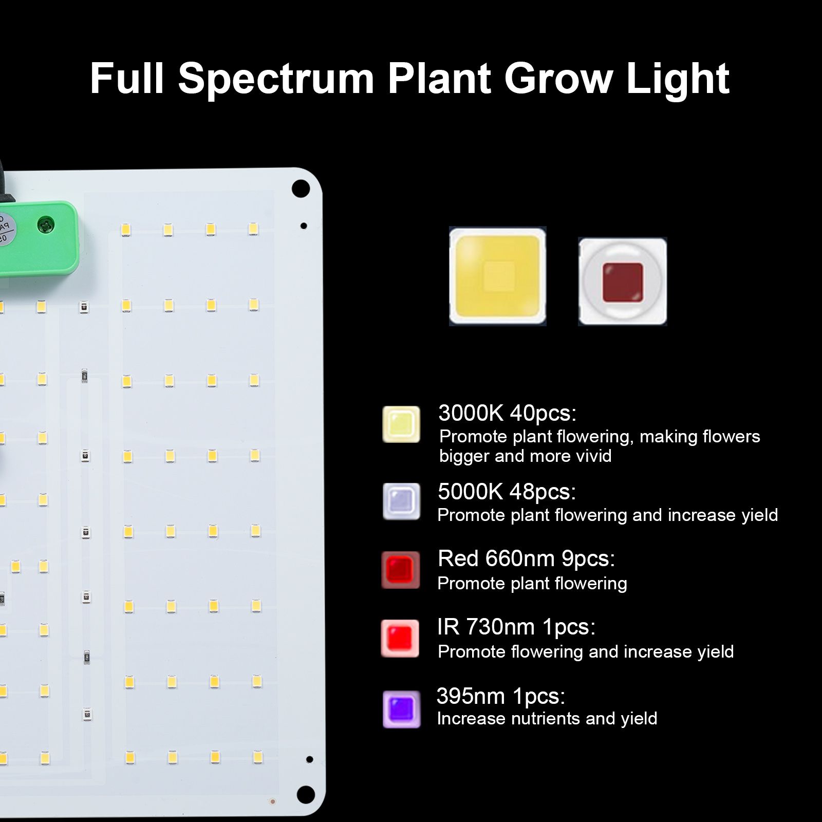 Full Spectrum Growth Light LED Indoor Plant Supplement Light 3000K 5000K IR UV view 3