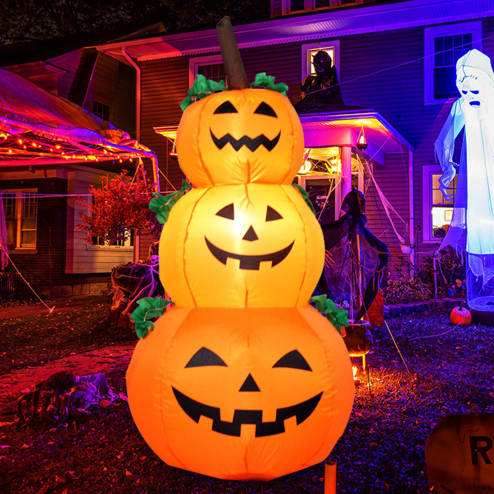 3.9FT Halloween Inflatables Pumpkin Outdoor Decorations LEDs Blow Up view 6