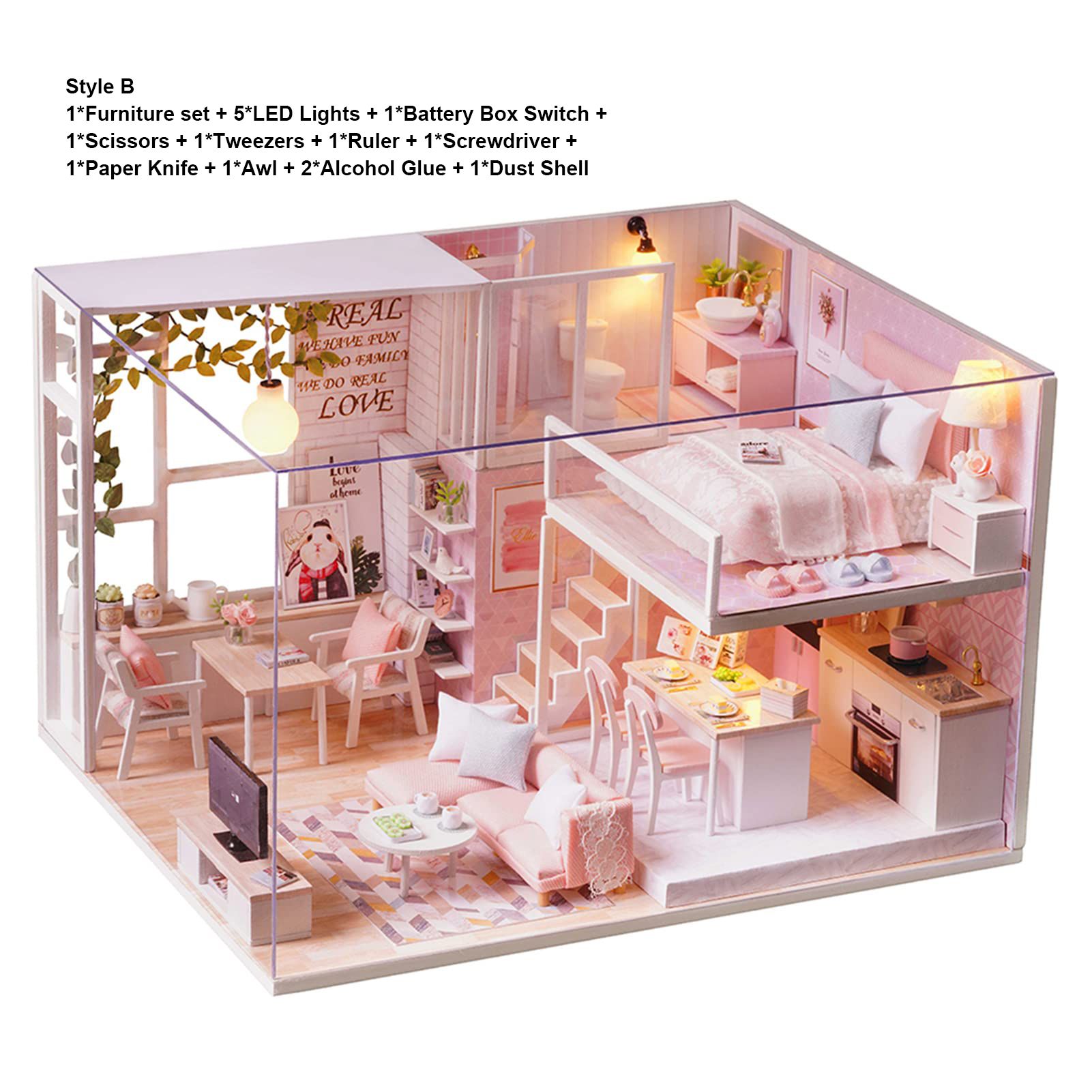 DIY Miniature Dollhouse Kit Wooden Hand-assembled Toy Set Tiny House Model