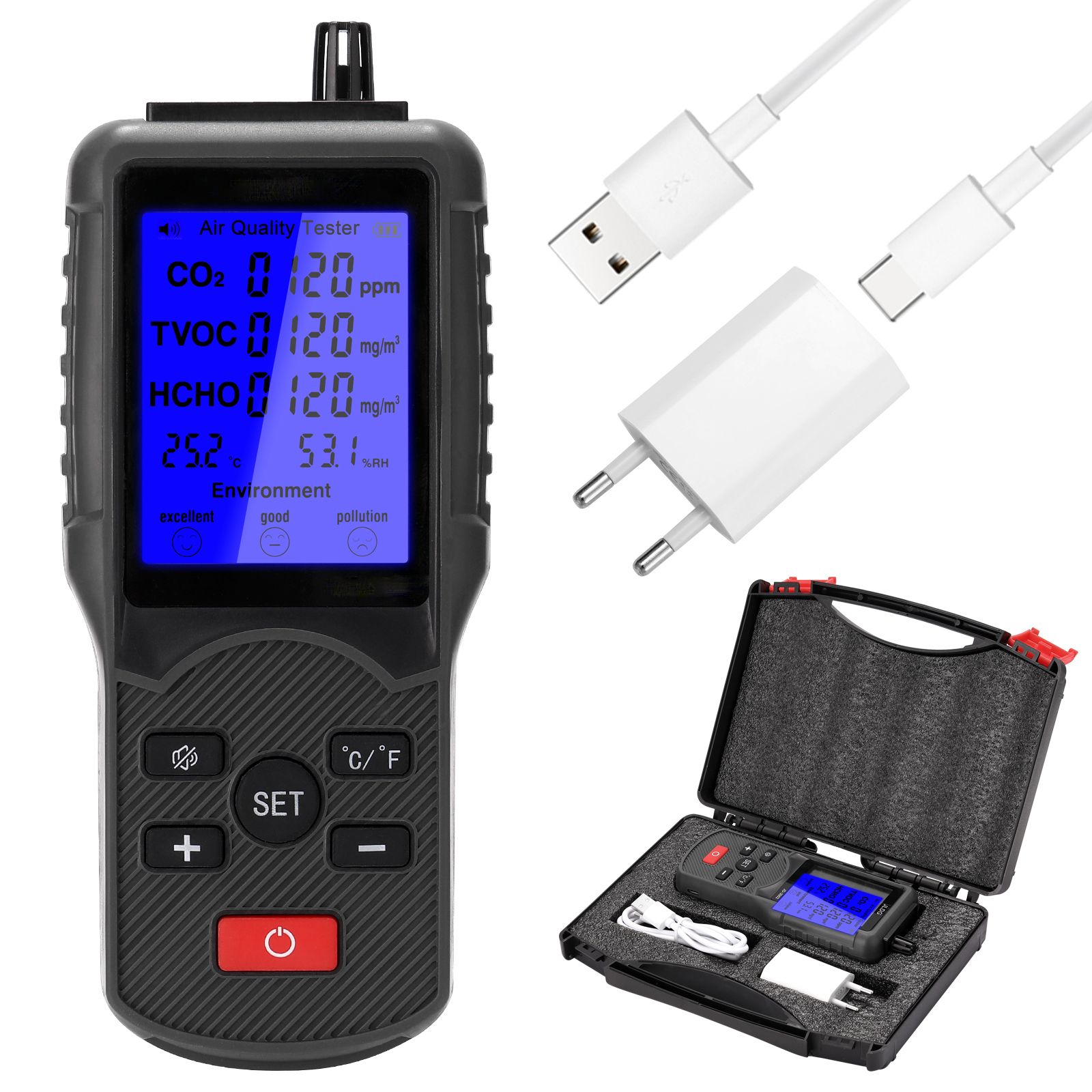 Multifunctional Air Quality Tester CO2 TVOC Meter Temperature Humidity view 2