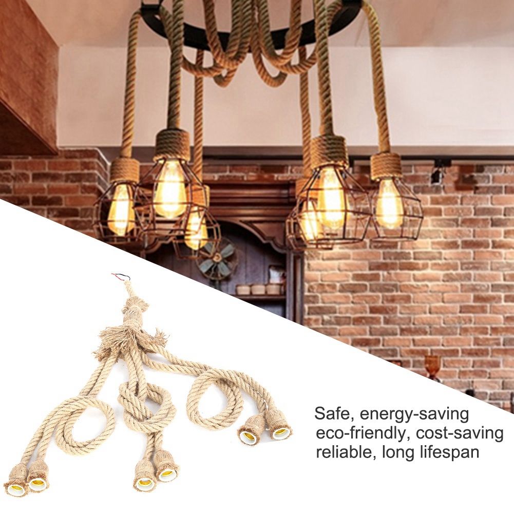 E27 Lamp Base 1m Hemp Rope Cord Electric Wire DIY Pendant Decorative Bulb with view 3