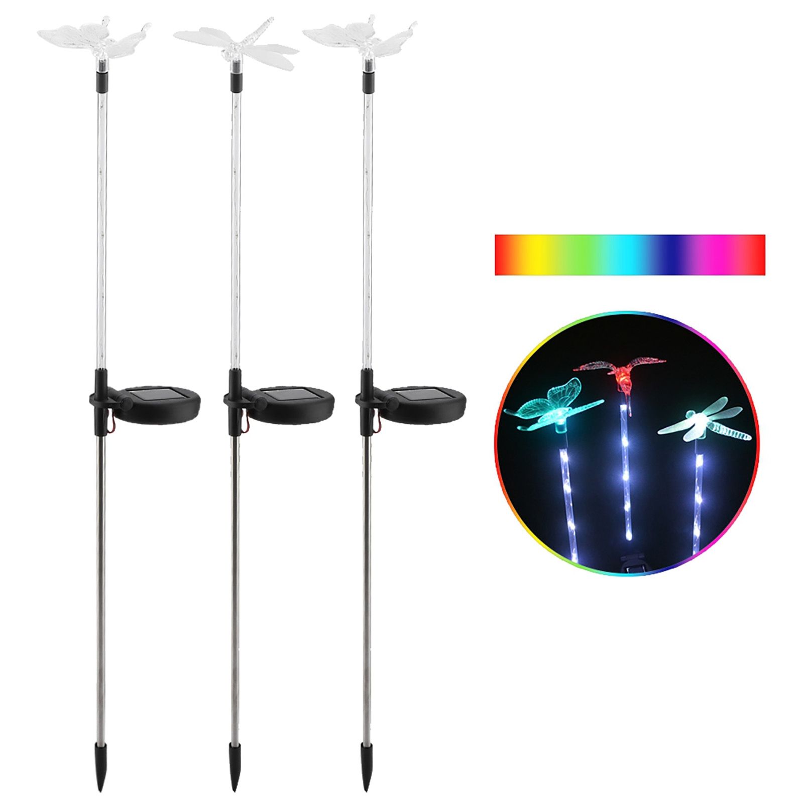 3pcs Solar Powered LED Colorful Outdoor Waterproof Stake Light for Lawn Garden view 3