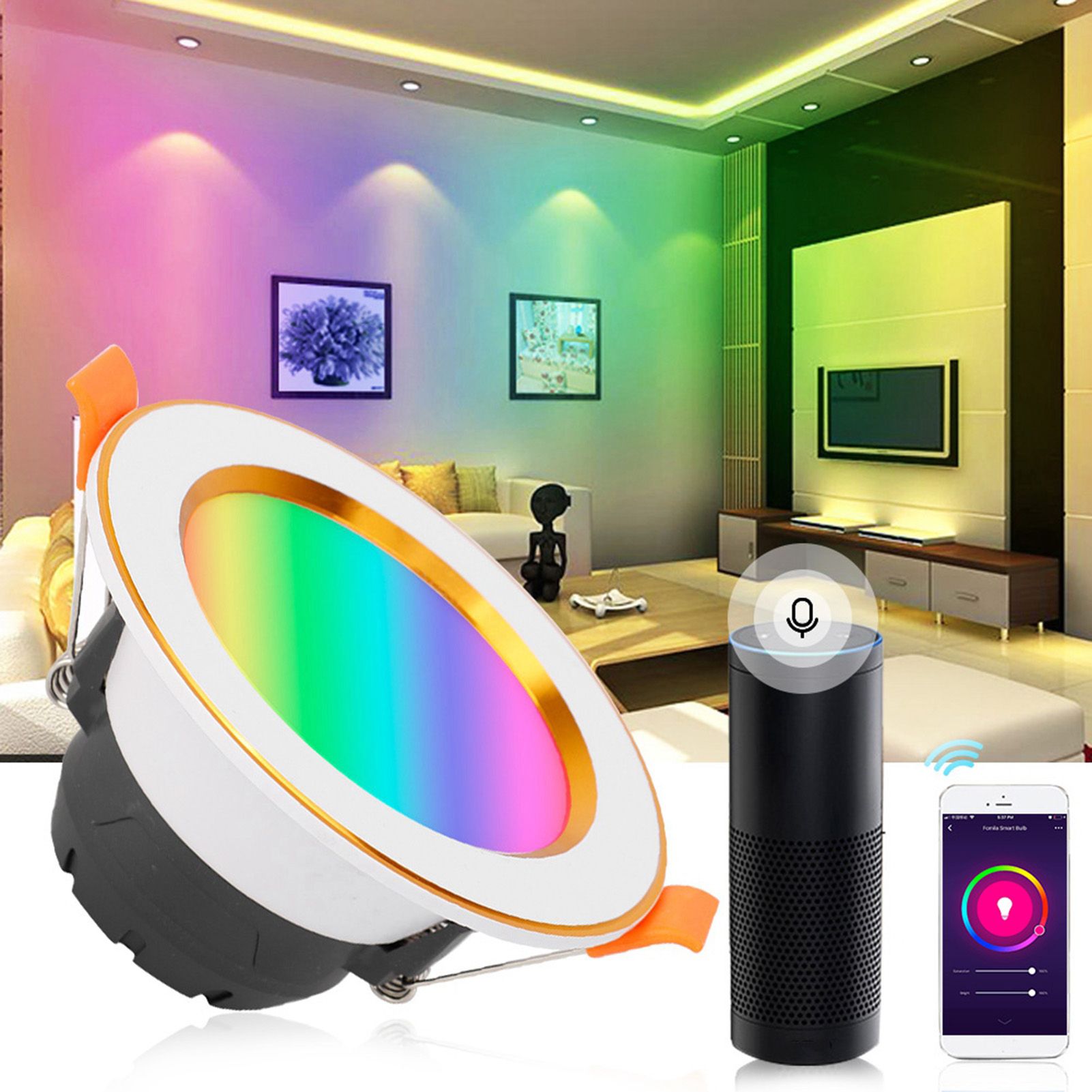 7W RGB+W Smart WIFI LED Downlight Ceiling Light Voice APP Control Lamp for view 5