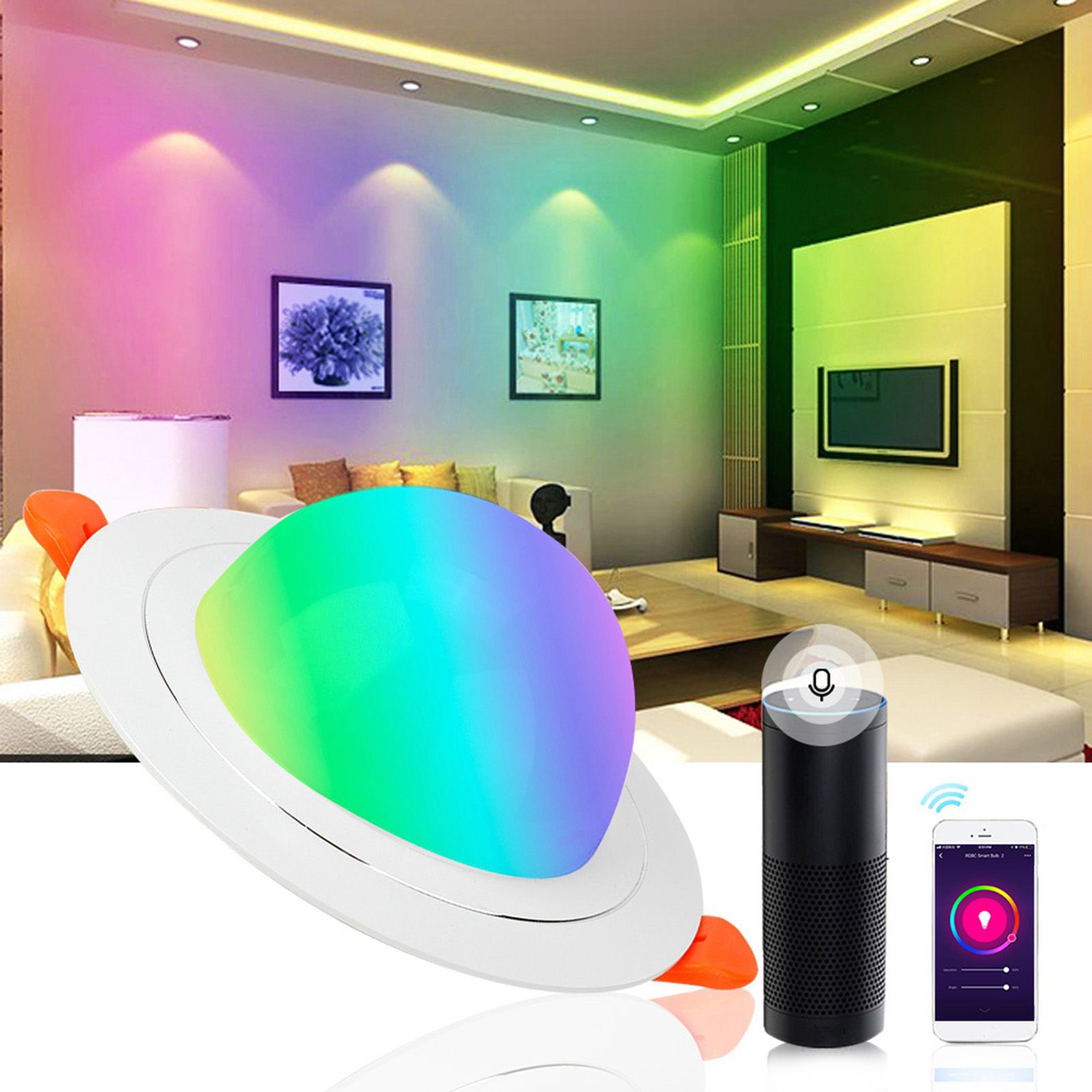 White 7W RGB+W Smart WIFI LED Downlight Ceiling Light Voice APP Control Lamp view 6