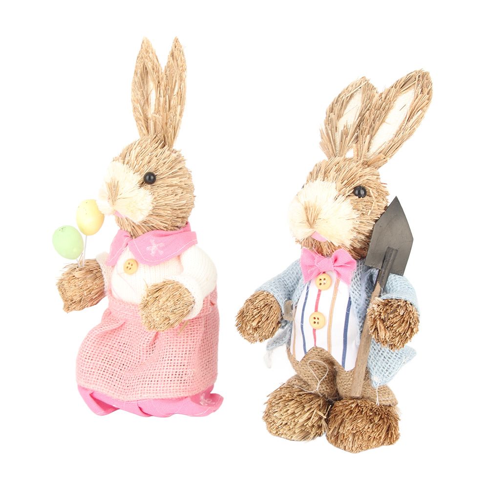 2PCS Easter Bunny Ornament Cute Rustic Simulation Rabbit Doll Home Party view 3