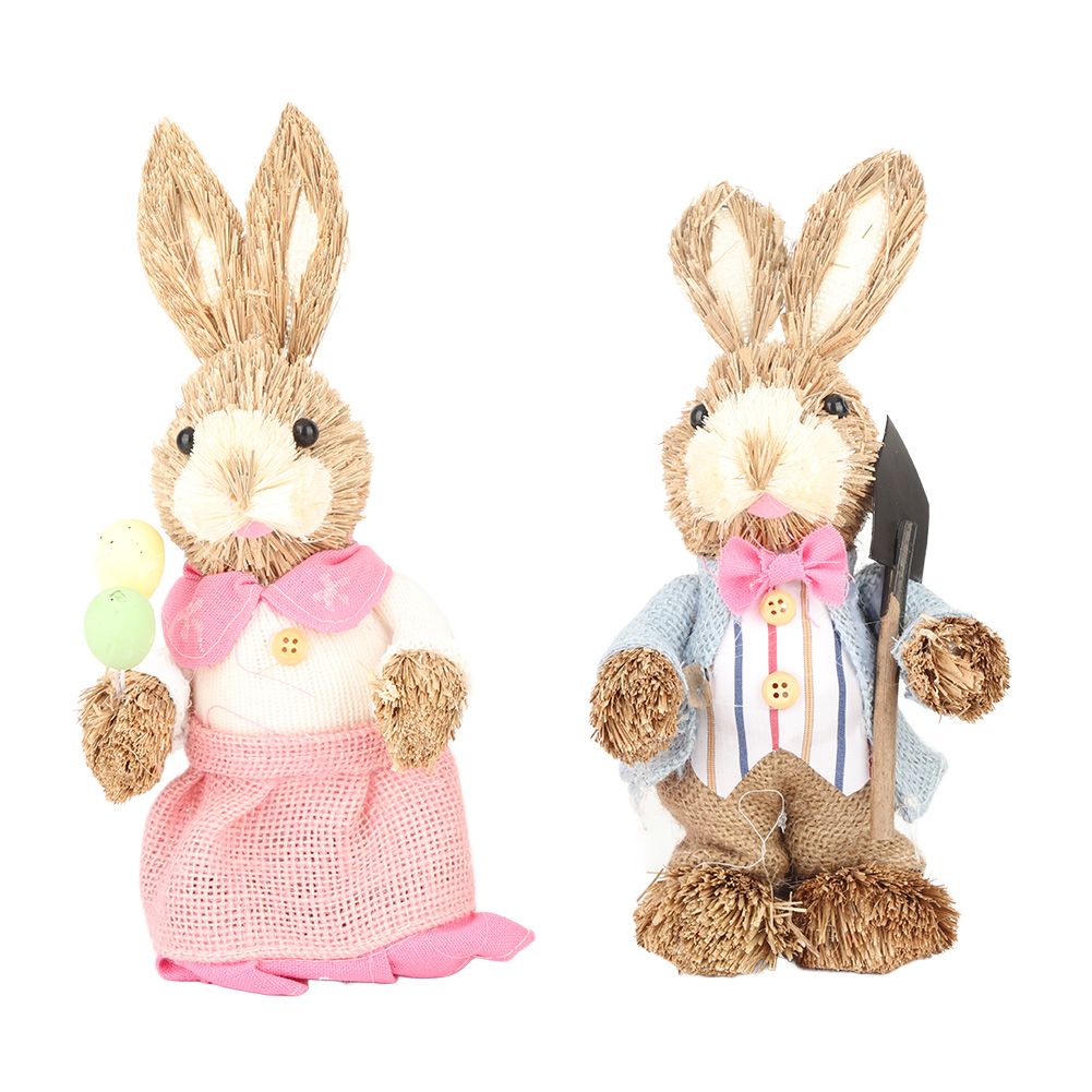 2PCS Easter Bunny Ornament Cute Rustic Simulation Rabbit Doll Home Party view 5