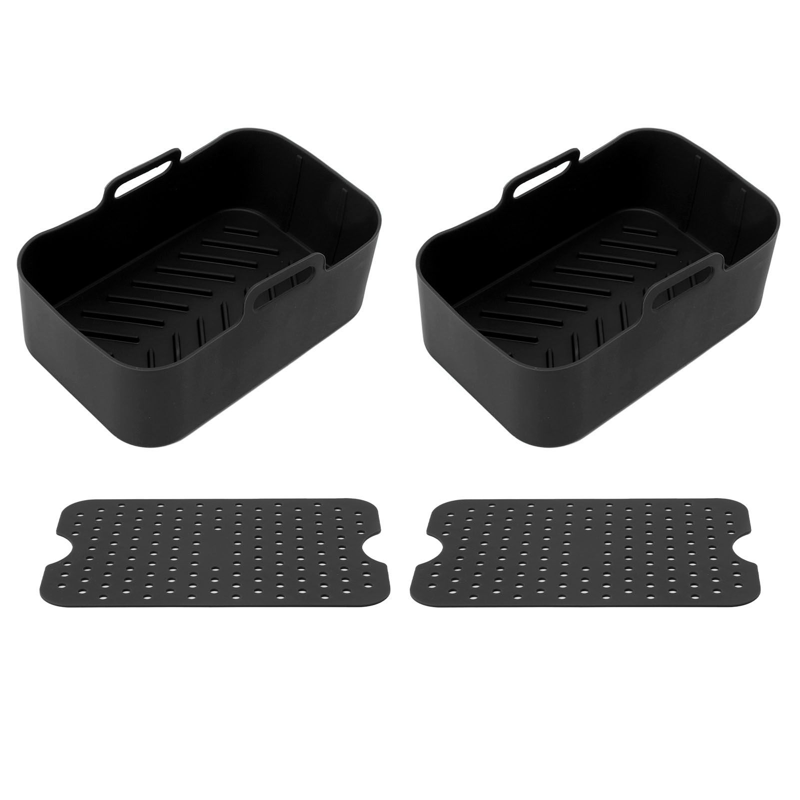 2 Sets Kitchen Fryer Silicone Basket and Mat Reusable Non Stick Rectangular