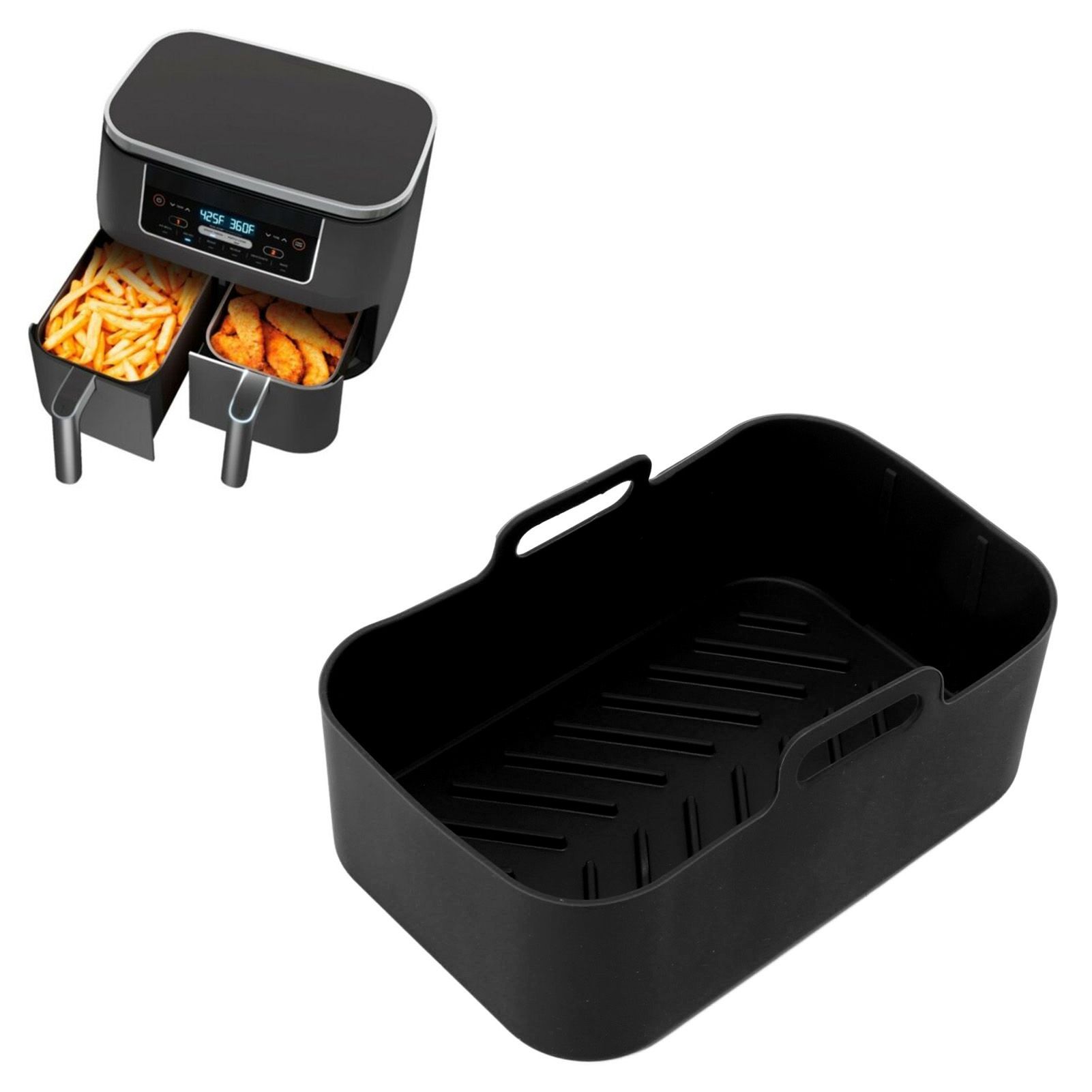 2 Sets Kitchen Fryer Silicone Basket and Mat Reusable Non Stick Rectangular view 12
