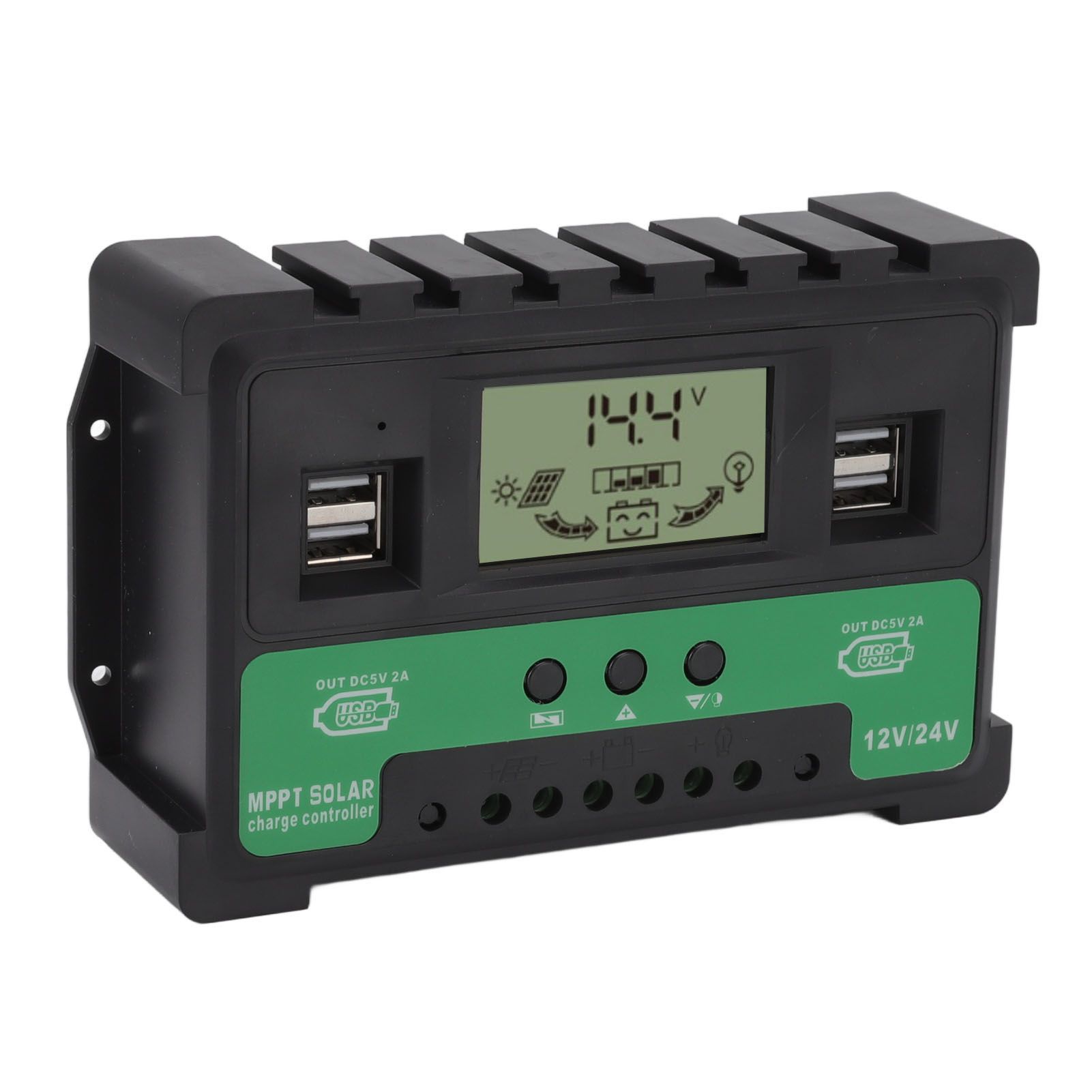 Solar Controller 12V 24V Charge Discharge PV Regulator LCD Display Dual USB view 2