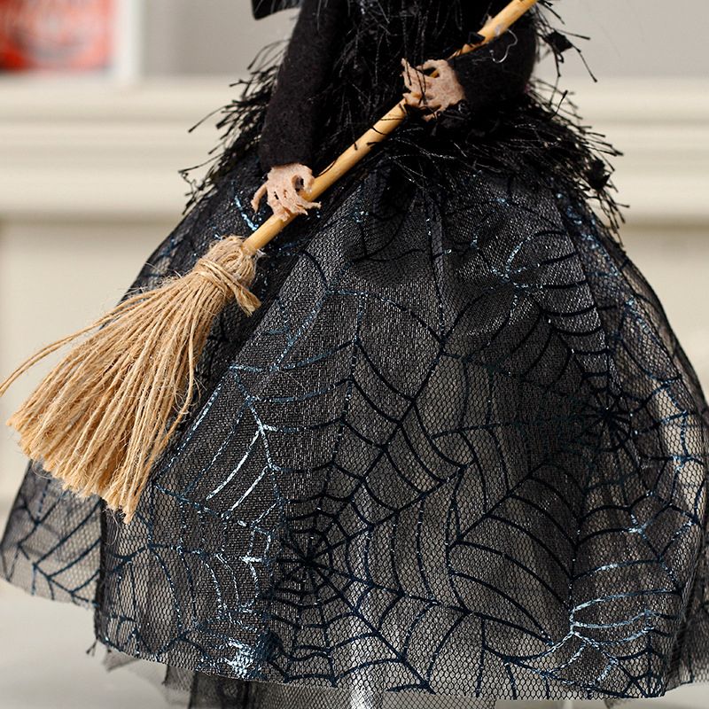 Halloween Decoration Witch Doll Dressed in Gauzy Skirt with Besom Desktop view 5