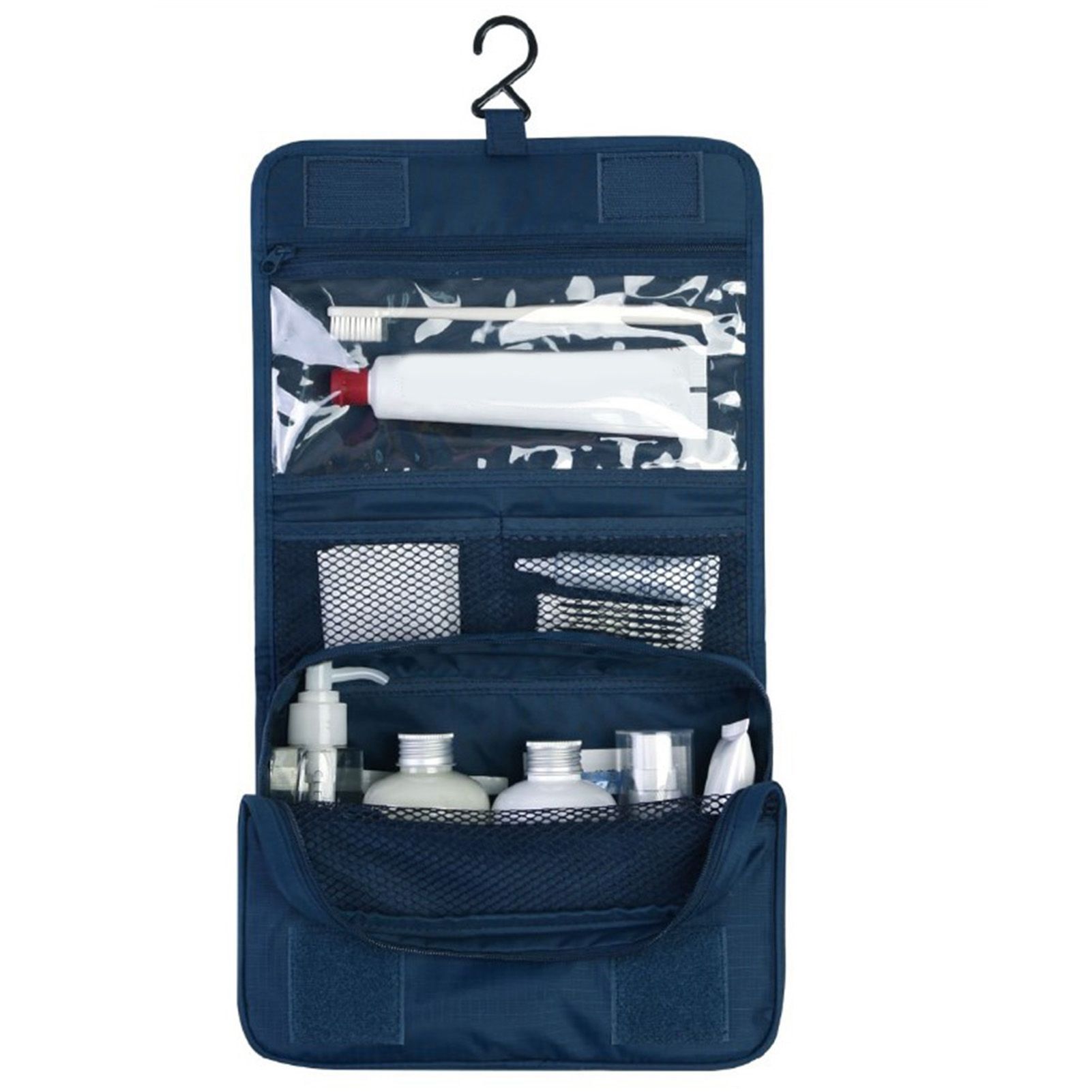 Hanging Toiletry Bag Cosmetic Bag Foldable Makeup Bag with Hook and Tote Navy view 14