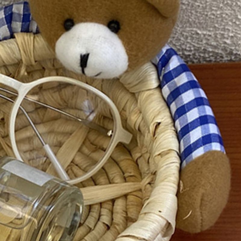 Cute Cartoon Bear Storage Basket Straw Storage Basket for Desktop Office Bedroom M view 12