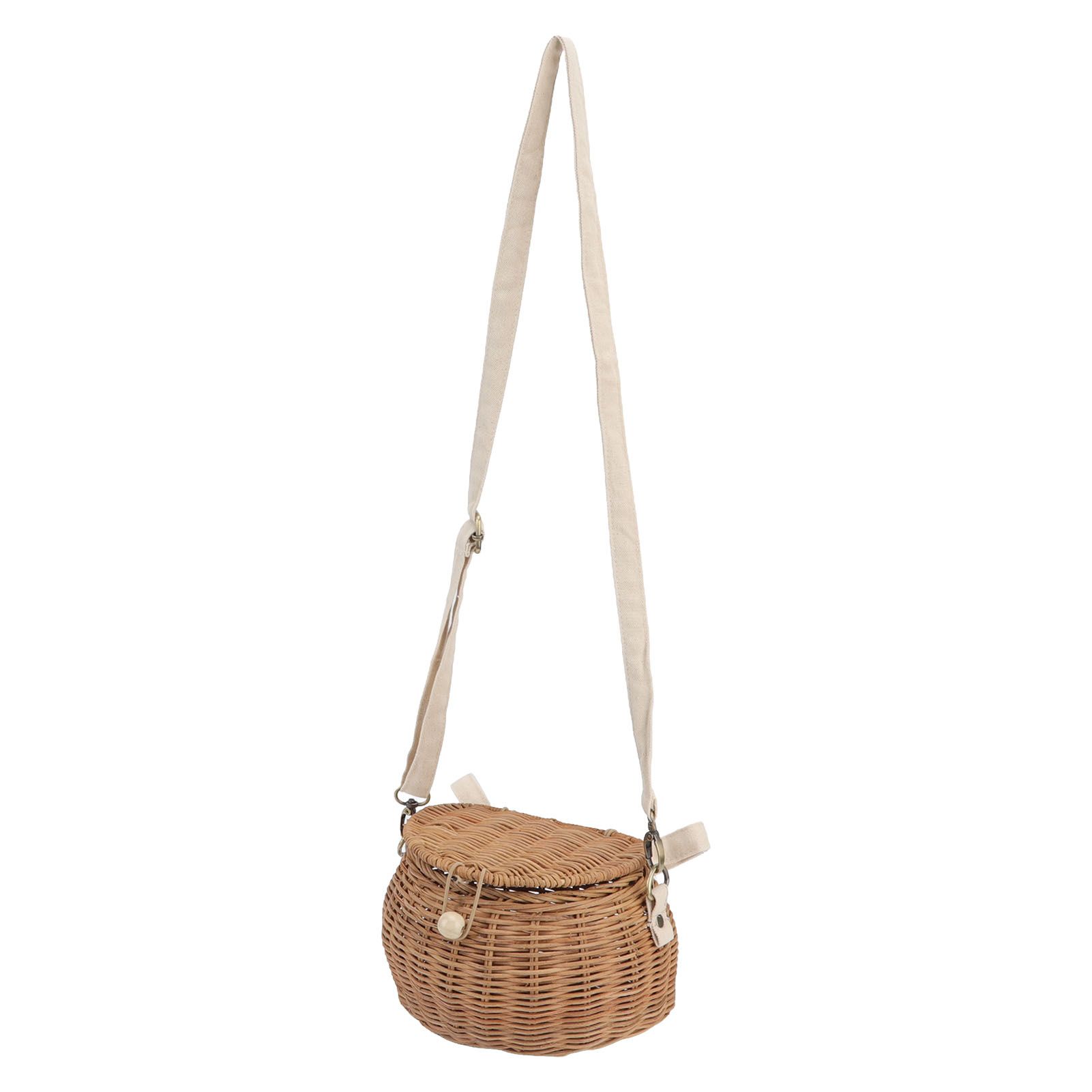 Round Rattan Bag Natural Vintage Woven Shoulder Rattan Bag for Camping view 2