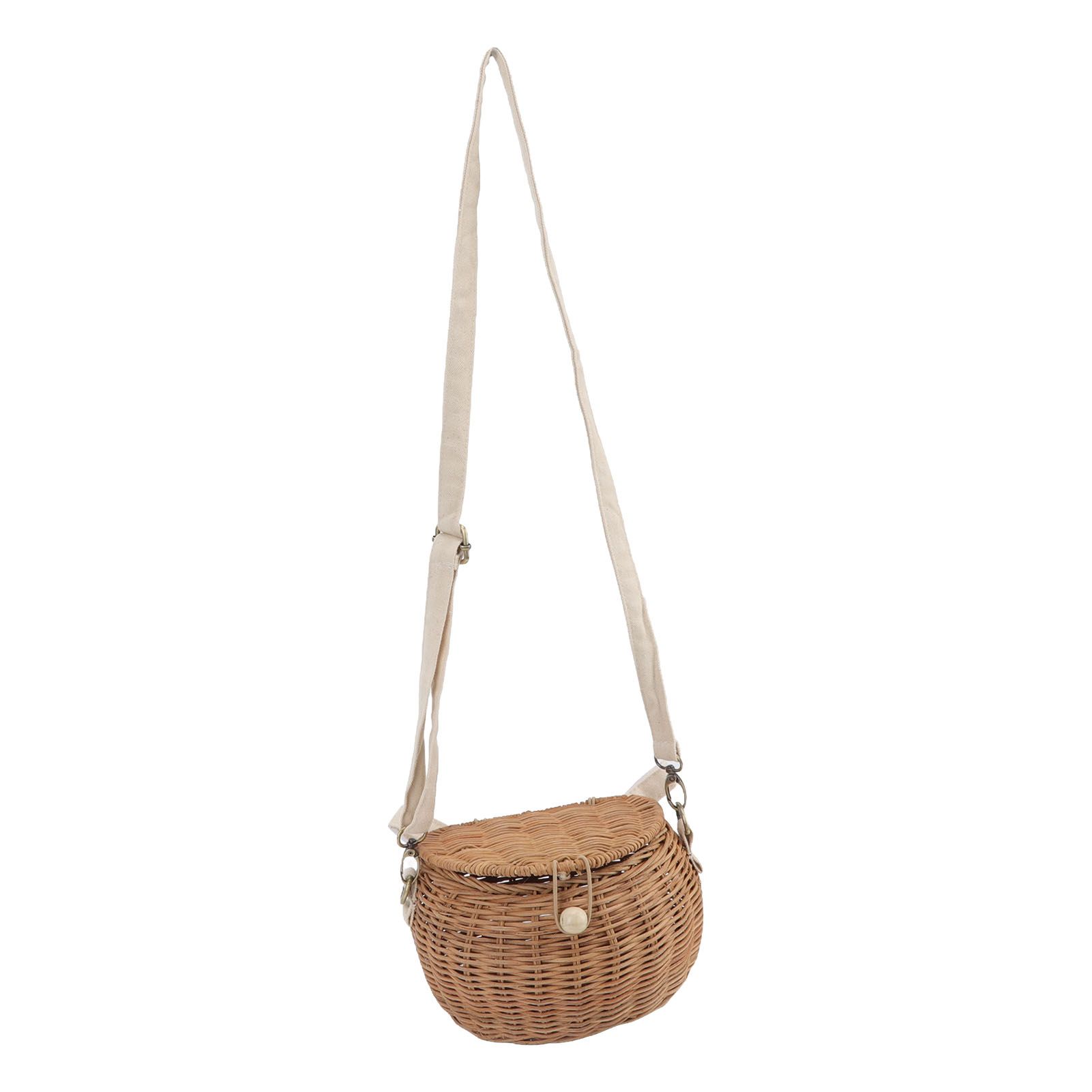 Round Rattan Bag Natural Vintage Woven Shoulder Rattan Bag for Camping view 3
