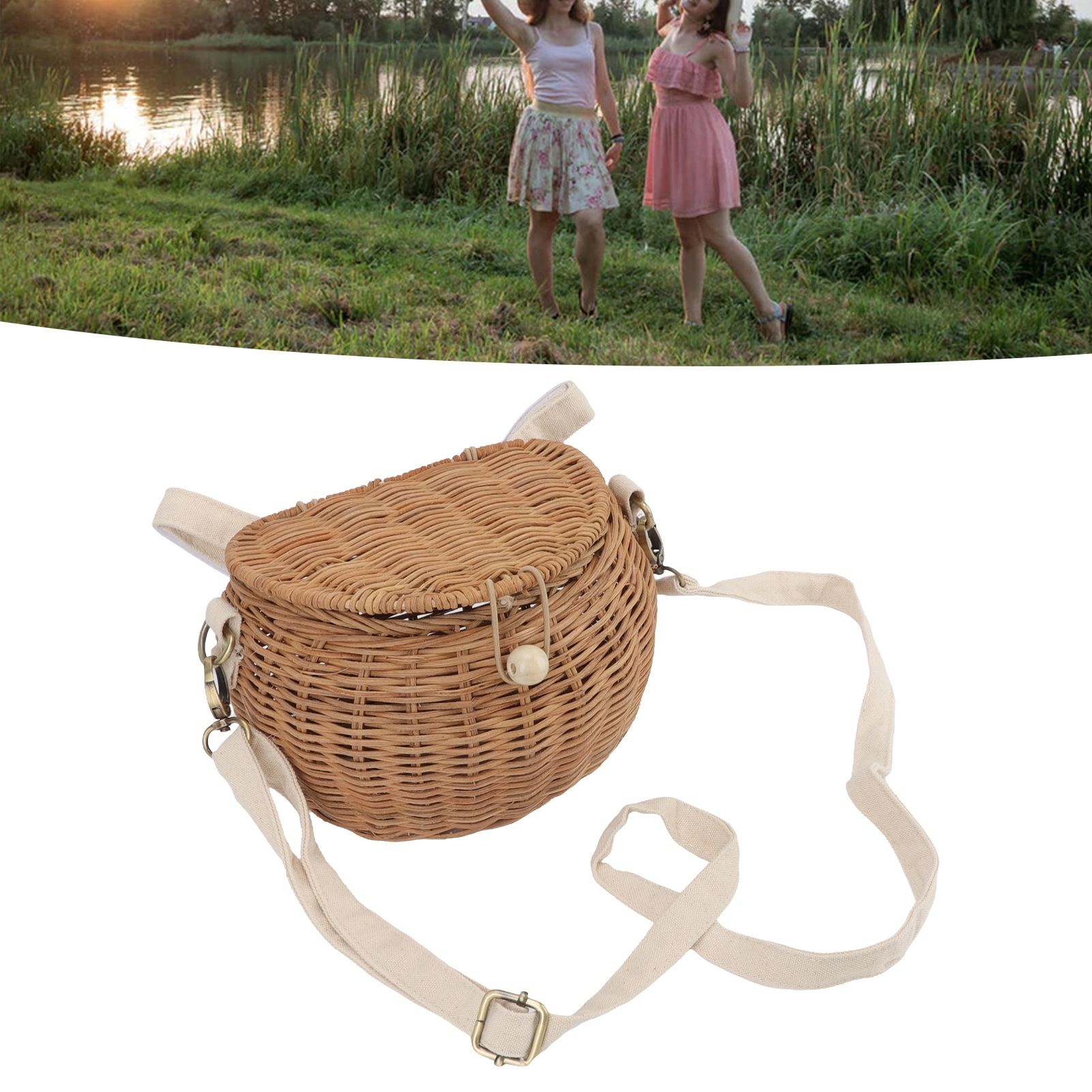 Round Rattan Bag Natural Vintage Woven Shoulder Rattan Bag for Camping view 11