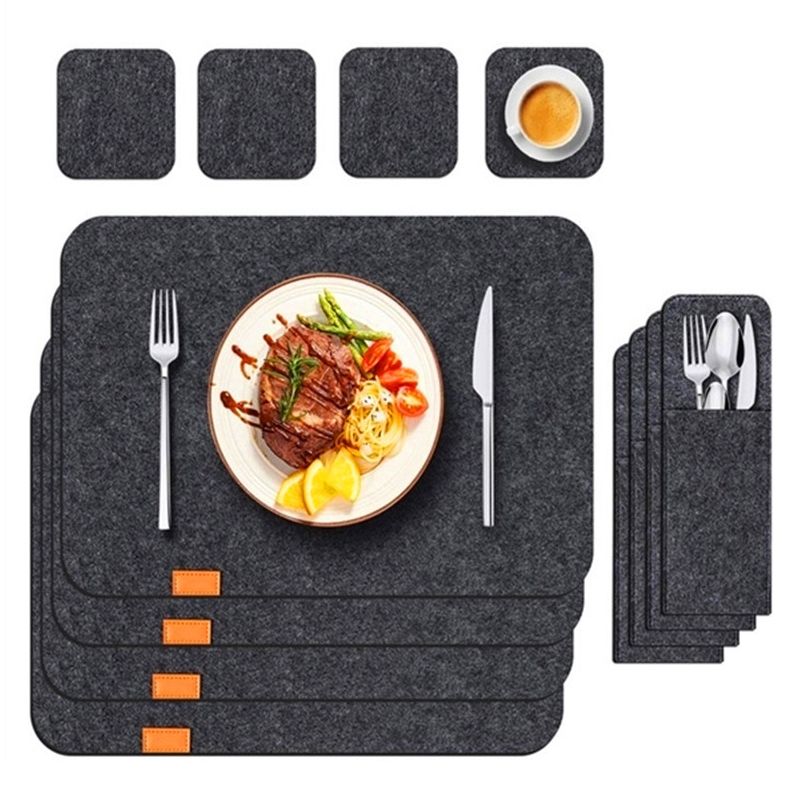Placemat Cup Mat Set Felt Heat Insulation with Fork Bag Tableware Mat for Home
