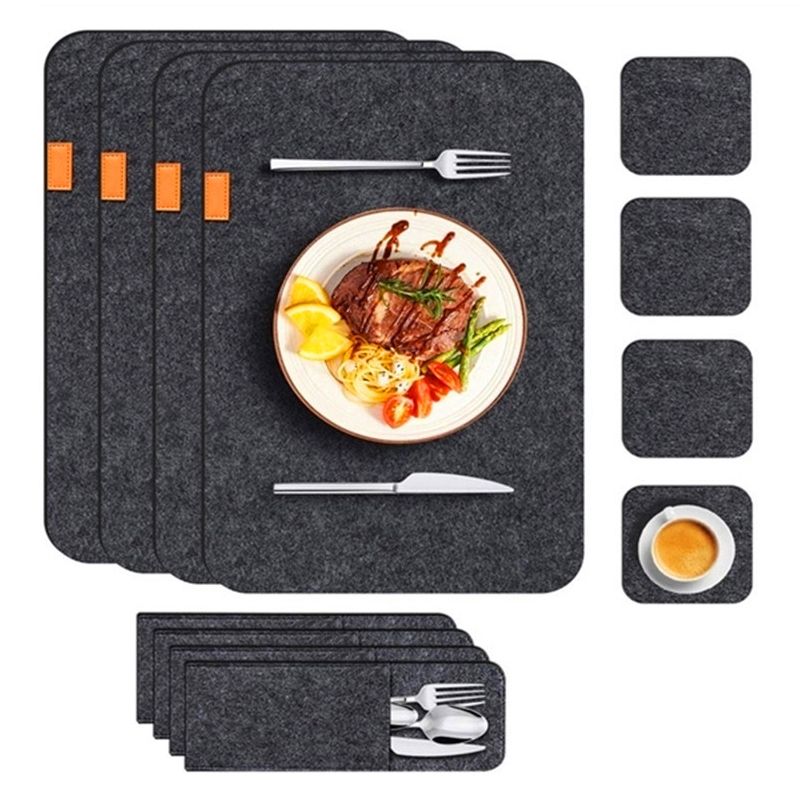 Placemat Cup Mat Set Felt Heat Insulation with Fork Bag Tableware Mat for Home view 2